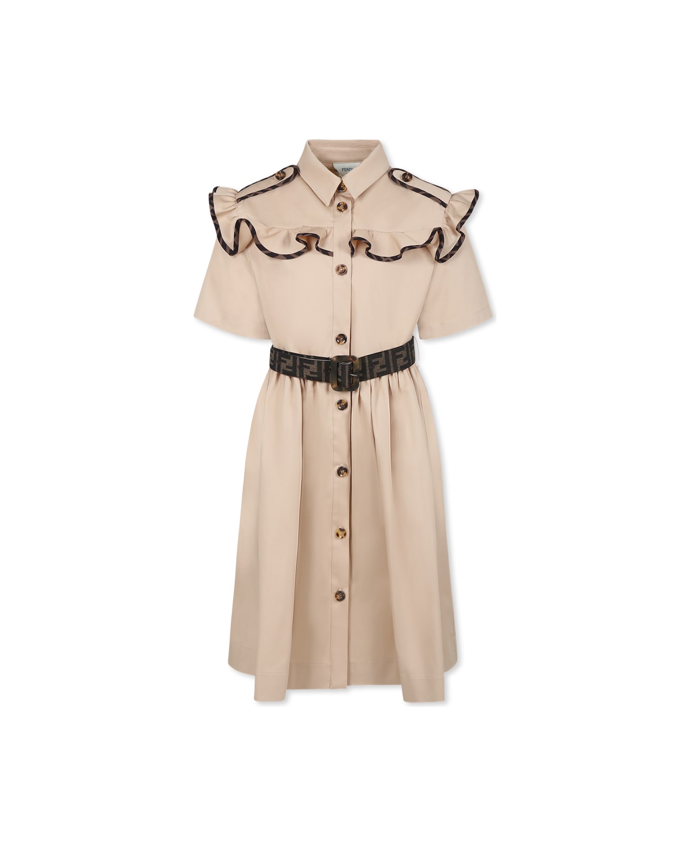 Fendi Beige Dress For Girl With Ff - Beige