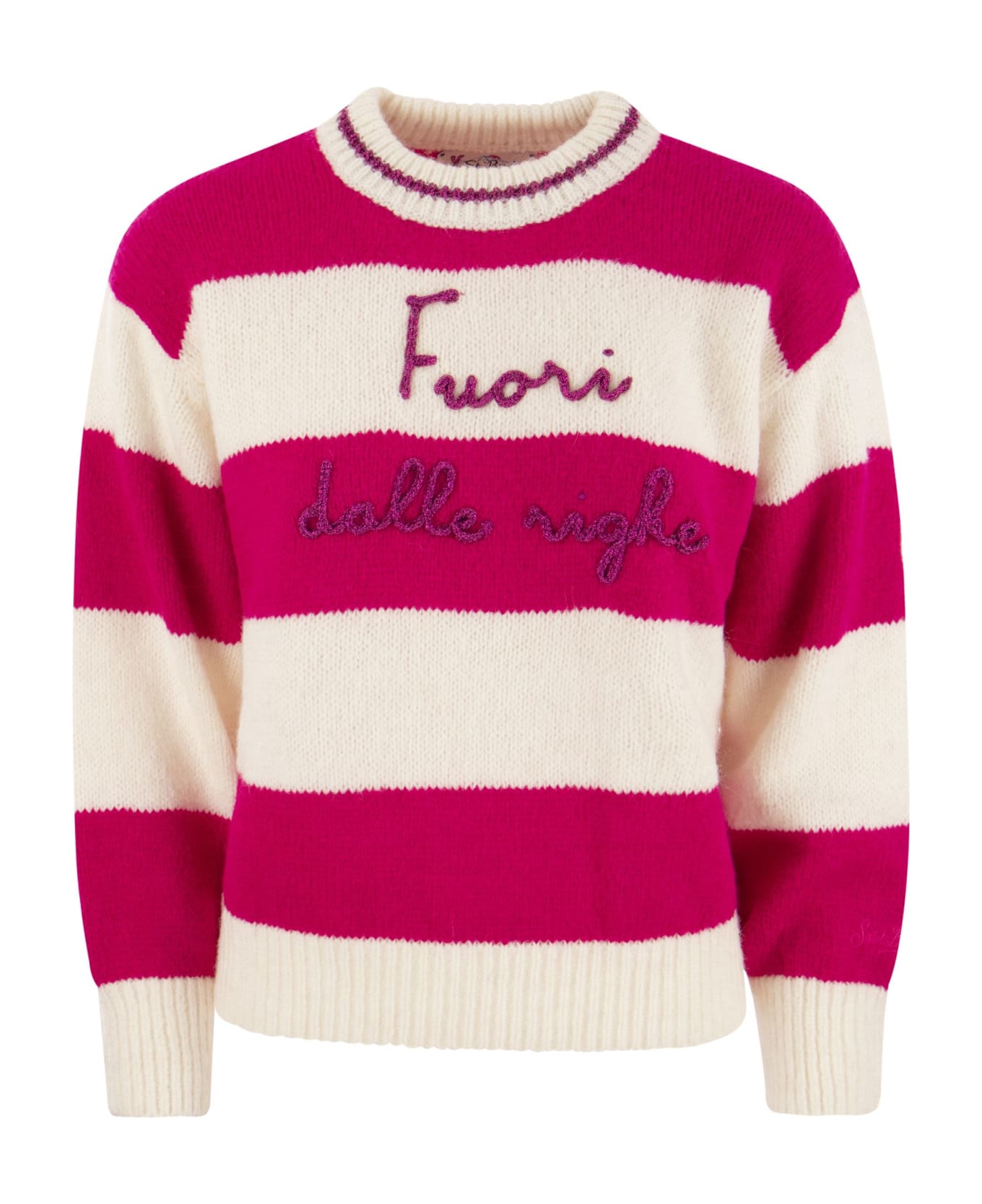 MC2 Saint Barth Brushed Crew-neck Jumper With Lettering - White/fuchsia