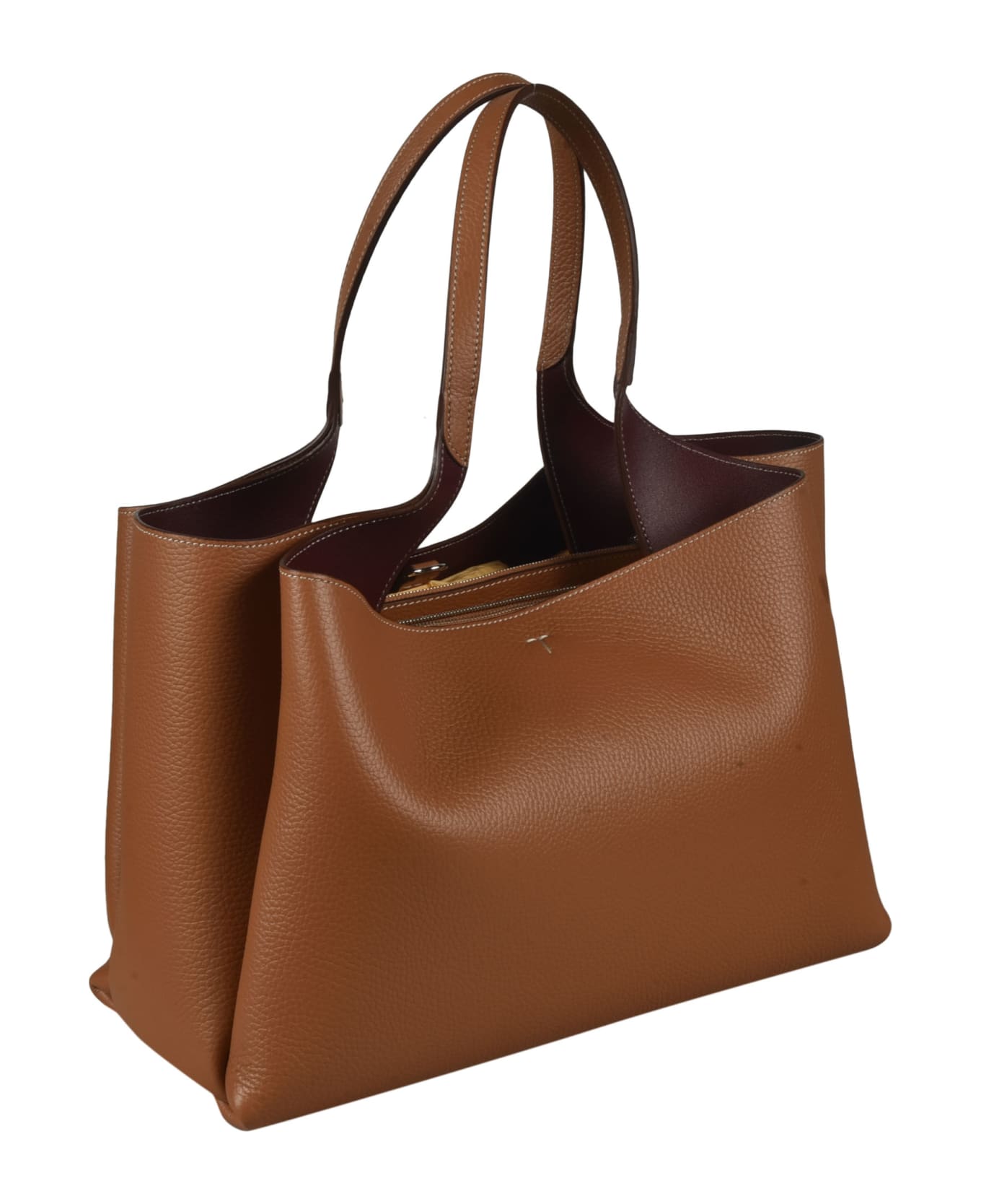 Tod's Open Top Grained Leather Tote - Cuoio