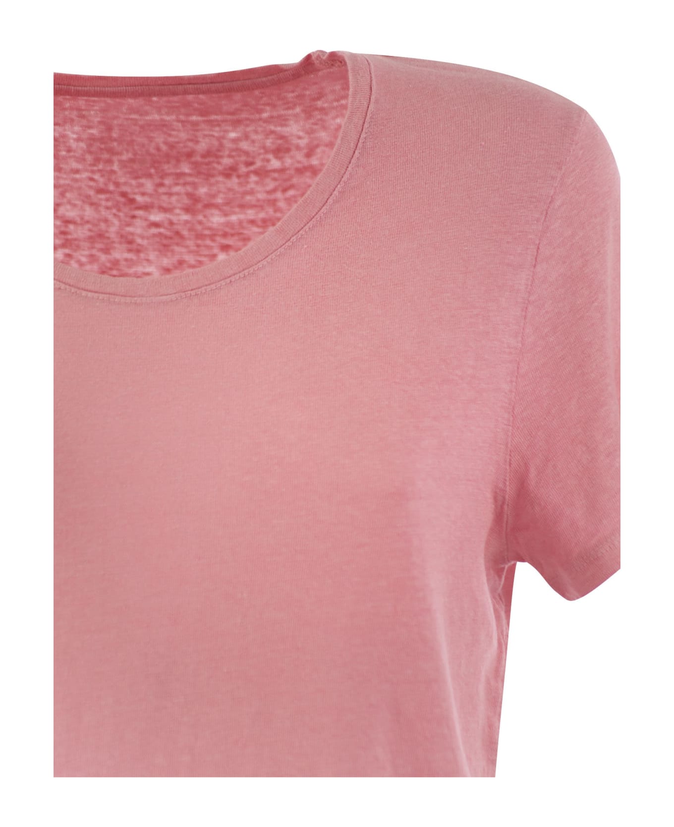 Majestic Filatures Crew-neck T-shirt In Linen And Short Sleeve - Pink Tシャツ