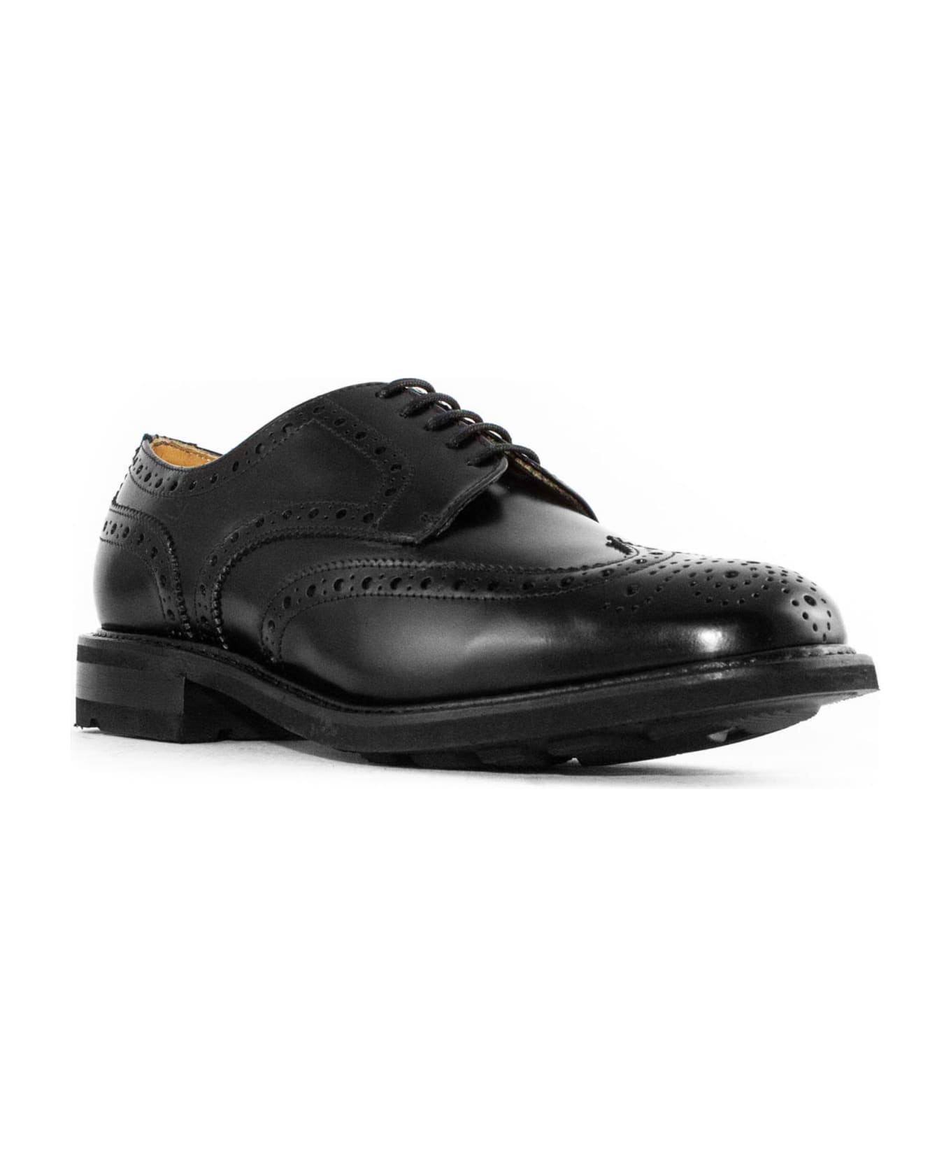 Berwick 1707 Black Shiny Leather Derby Shoes - Black ローファー＆デッキシューズ