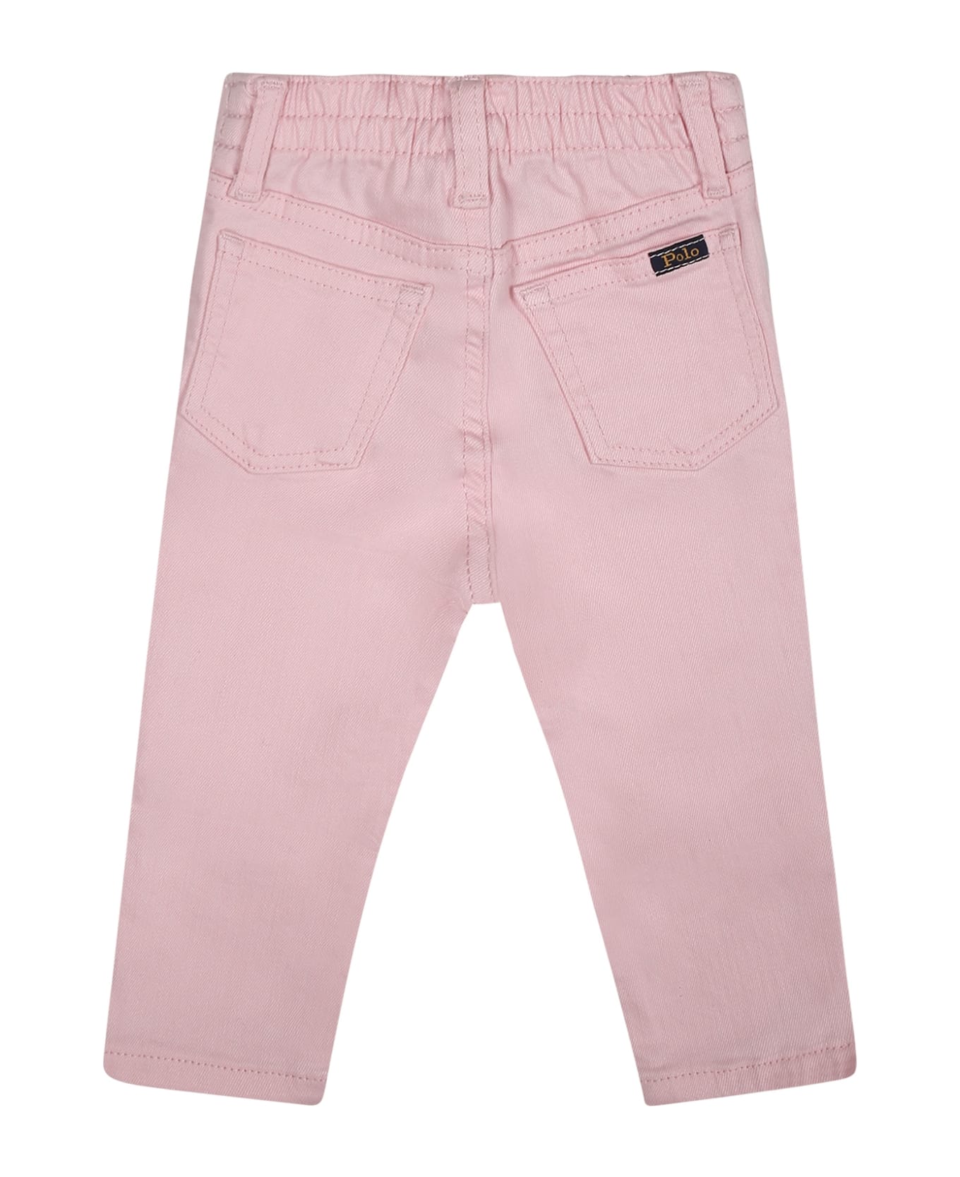 Ralph Lauren Pink Jeans For Baby Girl With Logo - Pink