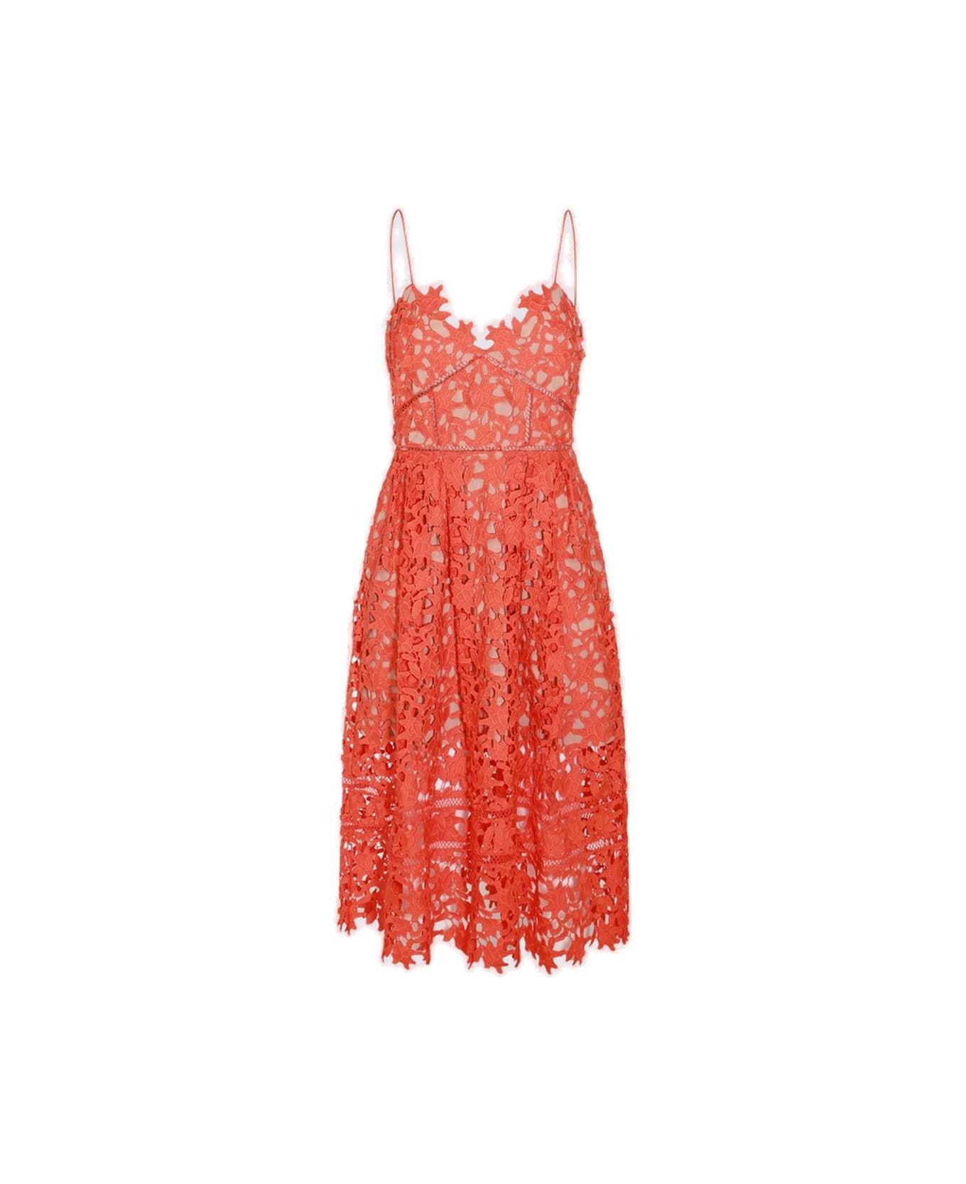 knee length dresses for ladies Self Portrait Azaelea Red Heavy Lace Midi Dress SIZE UK 10 US 6 Ladies –  Afashionistastore main image 0
