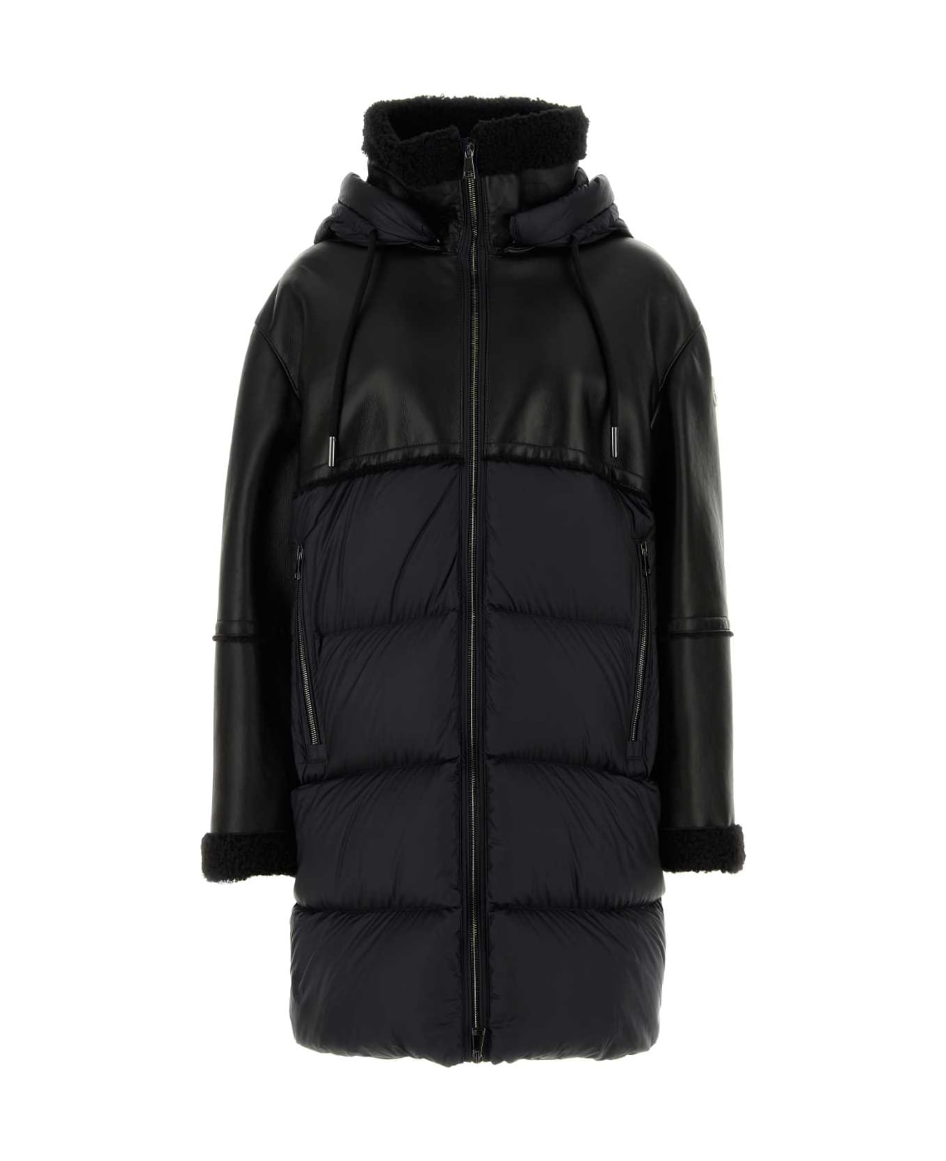 Moncler Black Leather And Nylon Tana Down Jacket - 999 コート