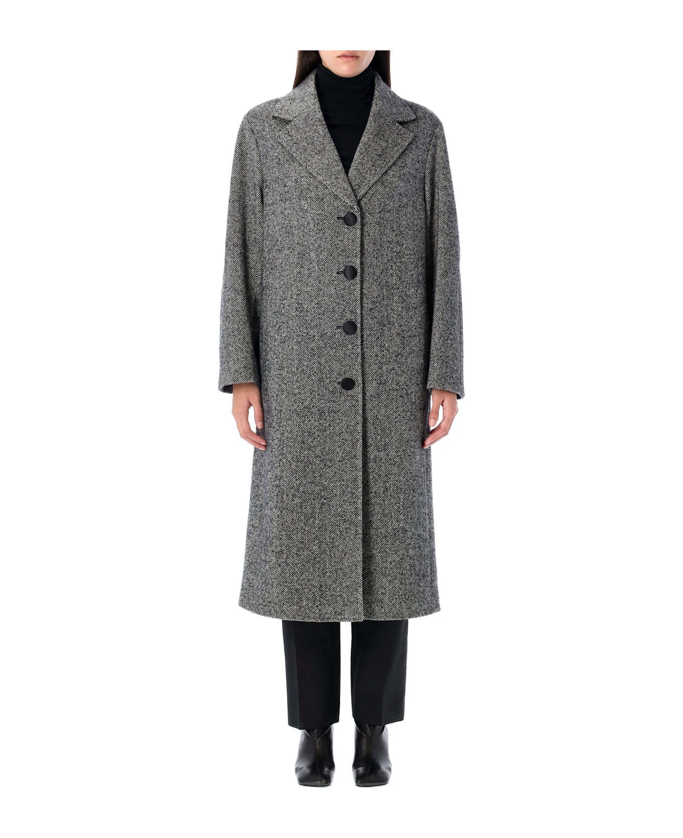 Dolce & Gabbana Single-breasted Herringbone Wool Coat - BLACK MELANGE