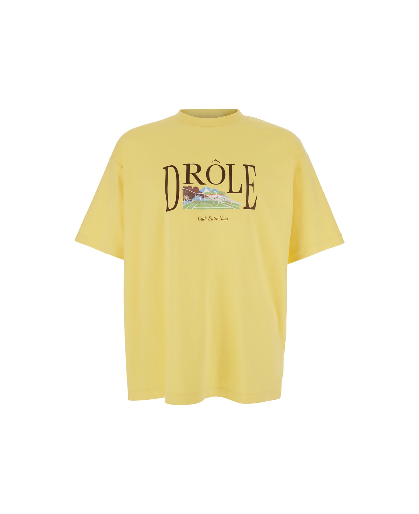 Drôle de Monsieur 'le T-shirt Tennis Court' Yellow Crewneck T-shirt With Maxi Print On The Front In Cotton Man - Yellow
