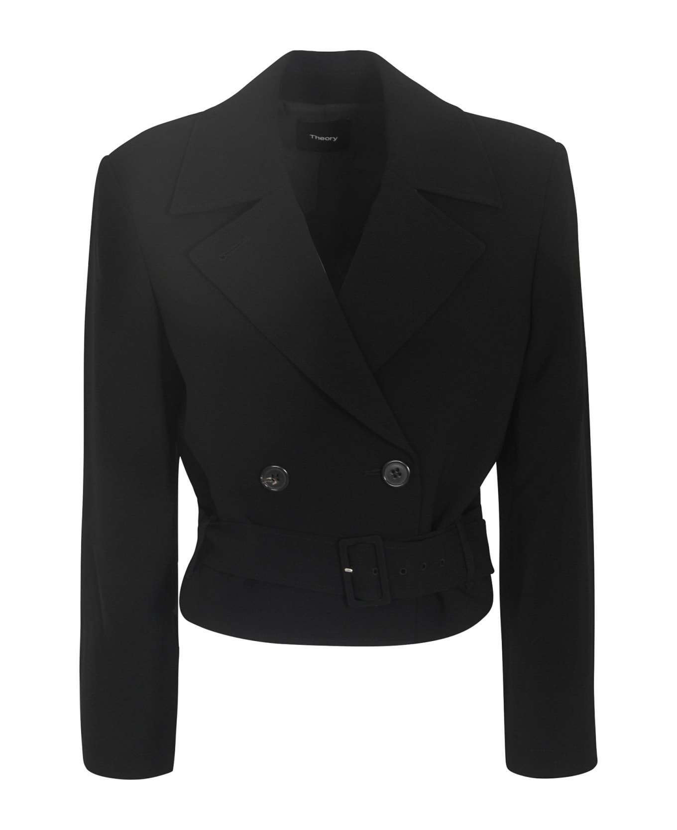 Theory Double-breast Crop Belted Blazer - Black ブレザー