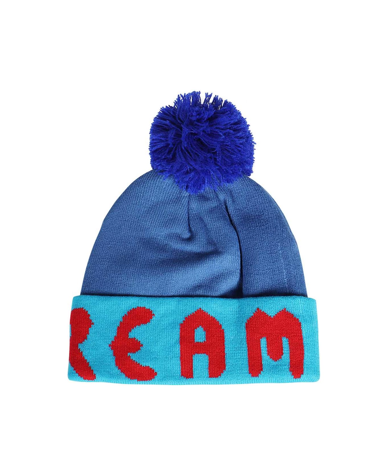 Icecream Knitted Wool Beanie With Pom-pom - blue