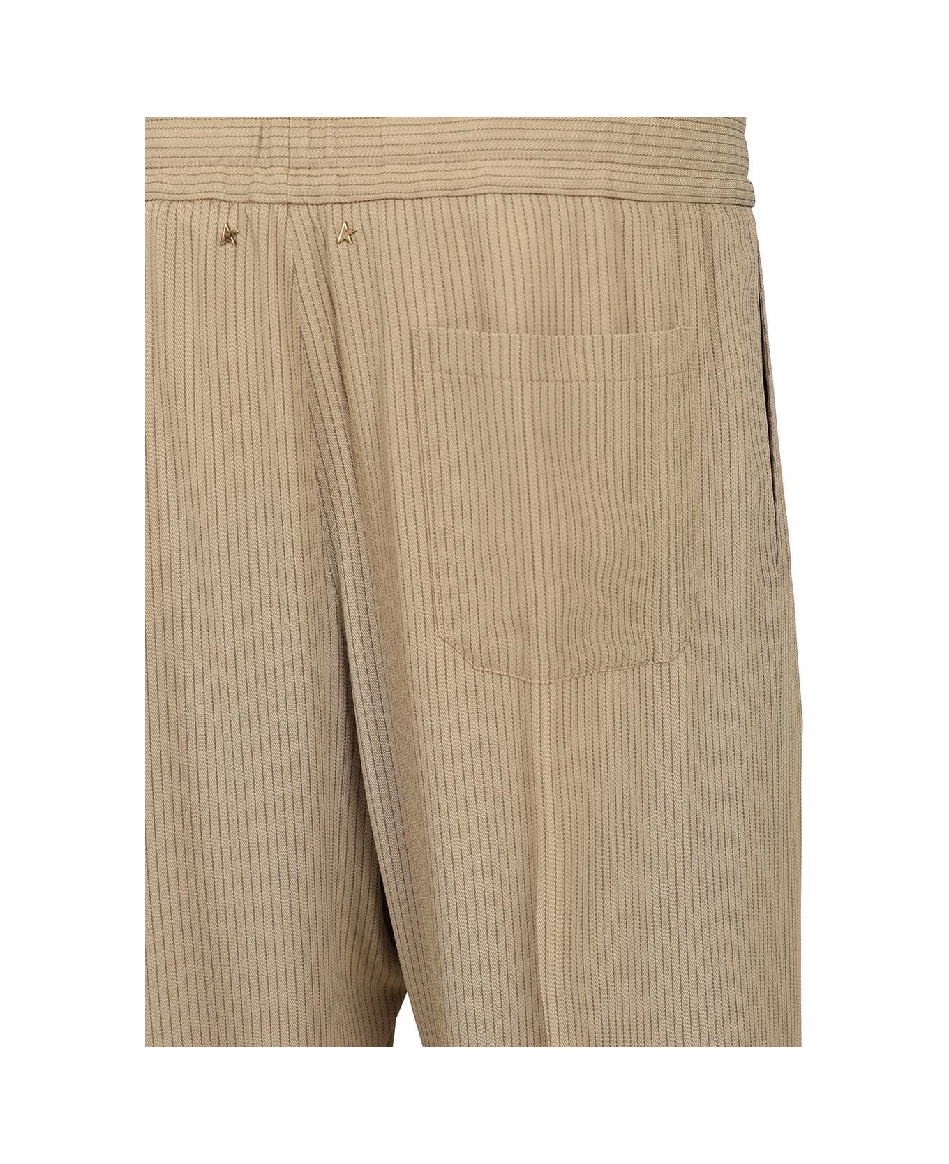 Golden Goose Journey M's Wide Jogging Ivan Pinstripe Blend Viscose Fabric - Beige