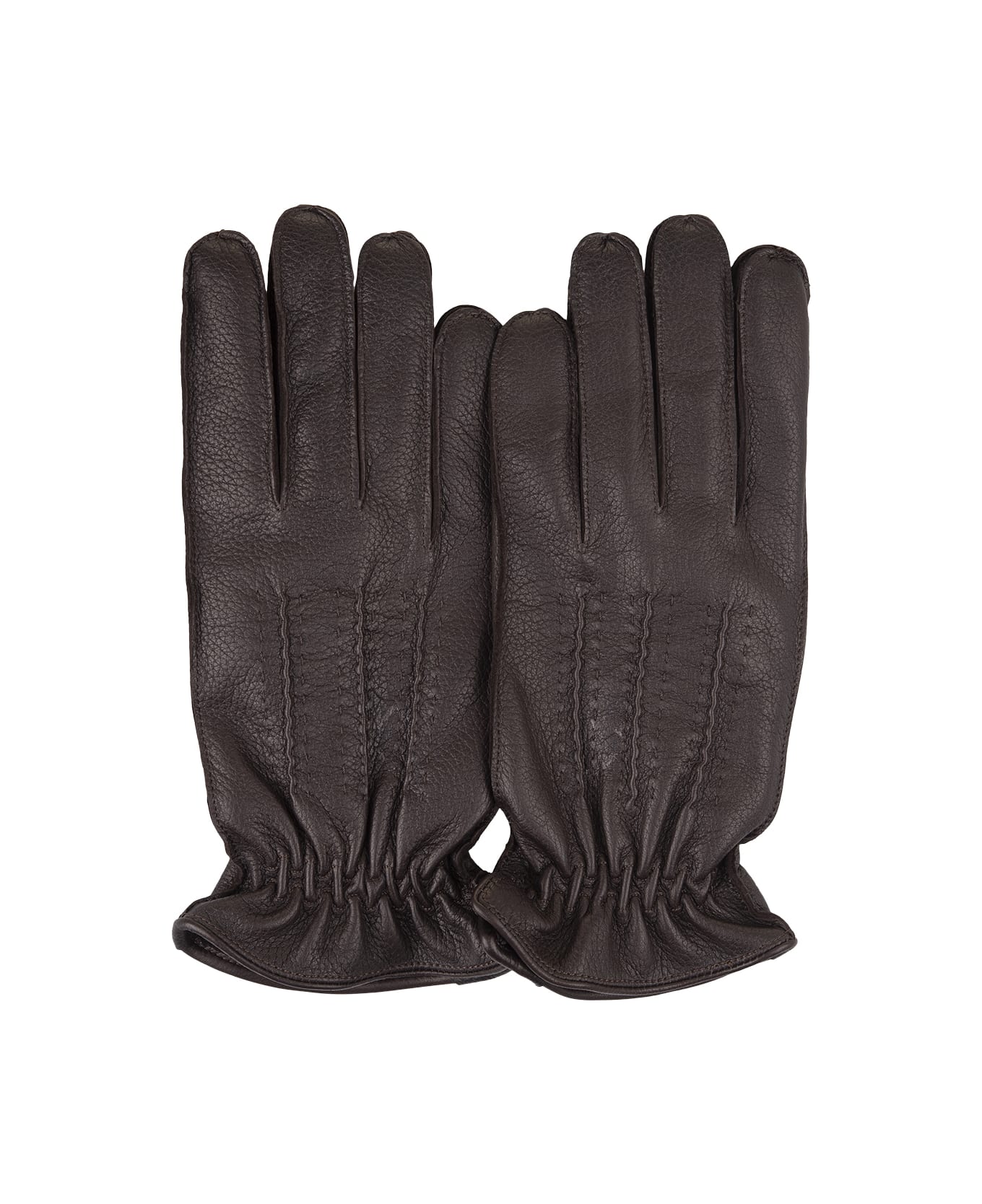 Orciani Drummed Gloves In Dark Brown Leather - Brown