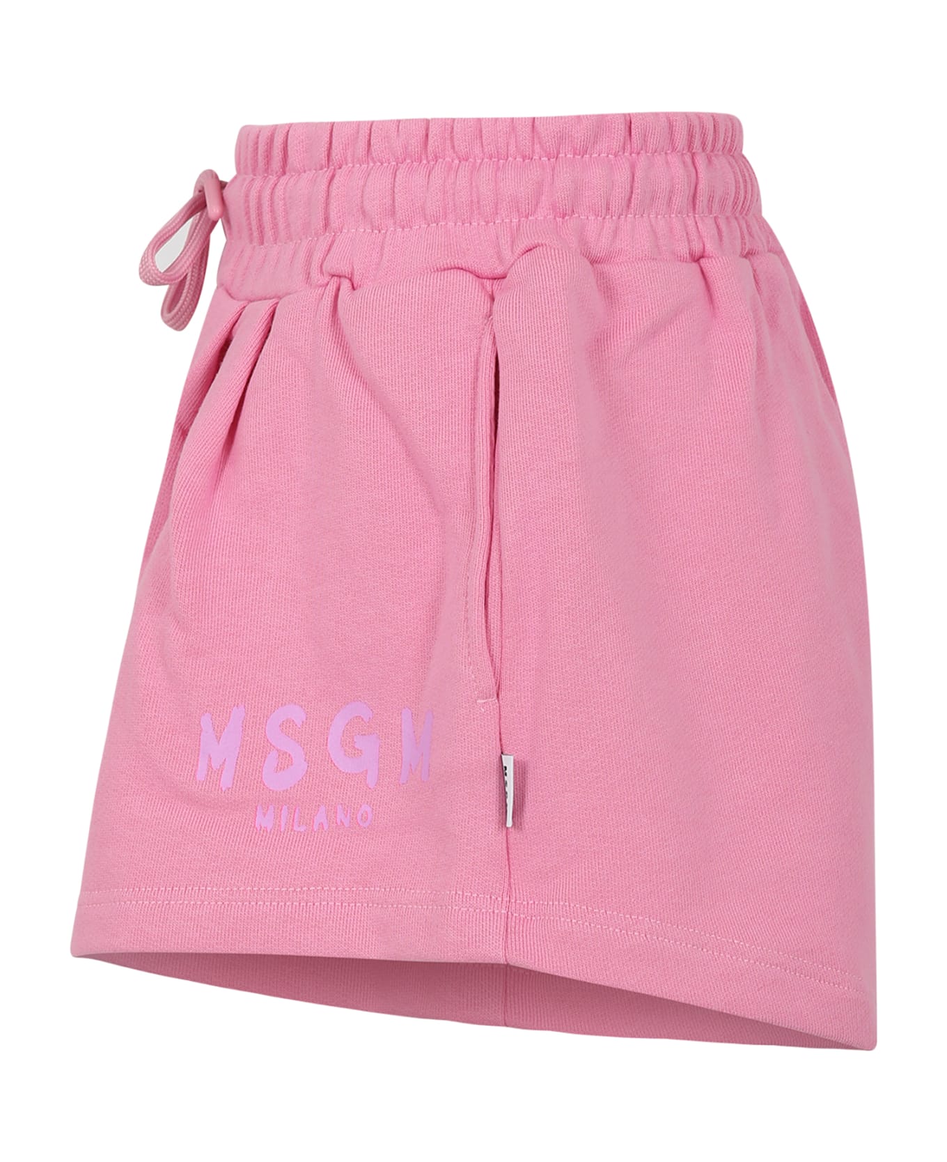 MSGM Pink Shorts For Girl With Logo - Pink