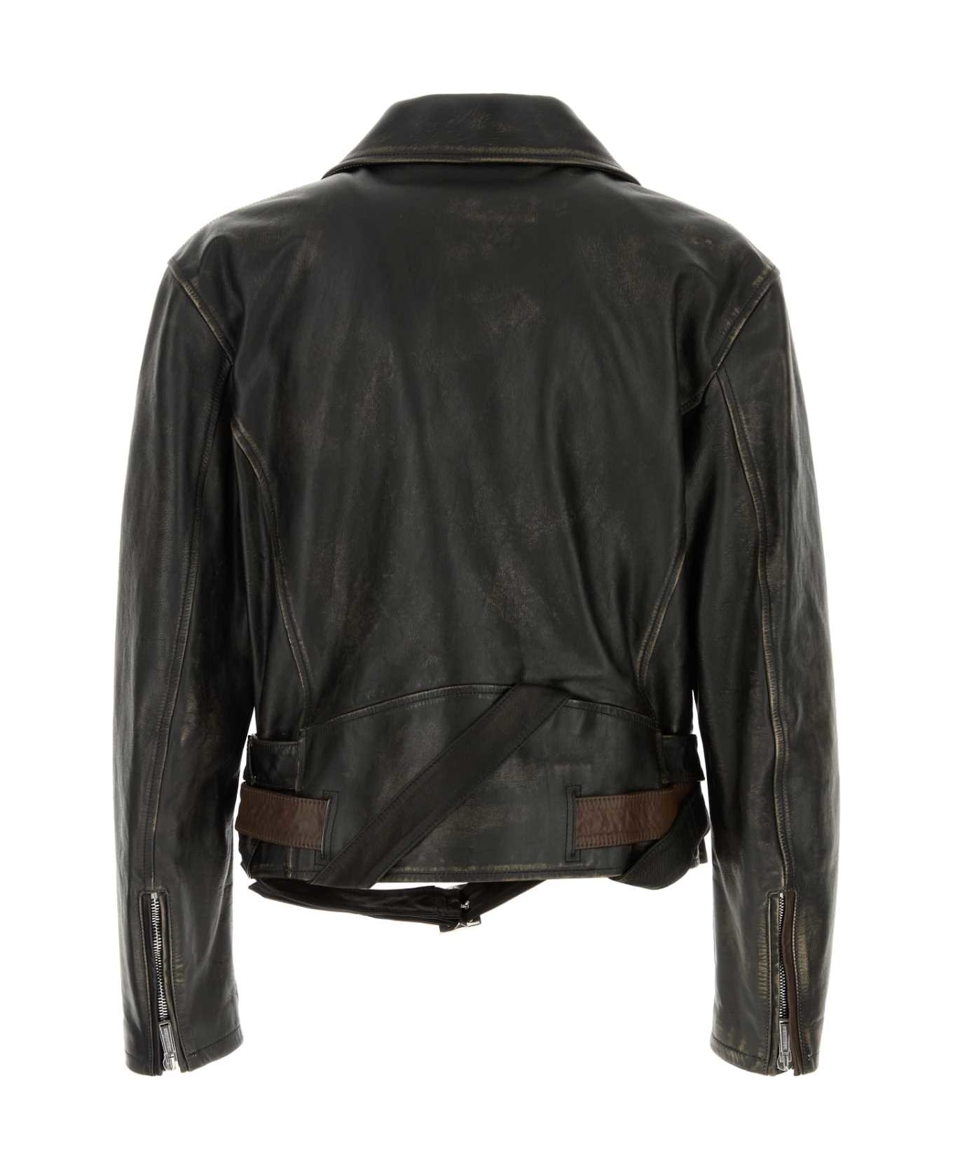 Dsquared2 Dark Brown Leather Jacket - DARKBROWN