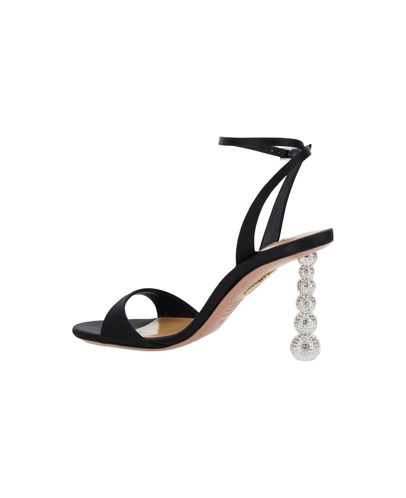 Aquazzura 'yes Baby' Black Strappy Sandals With Sculptural Heel In Satin Woman - Black