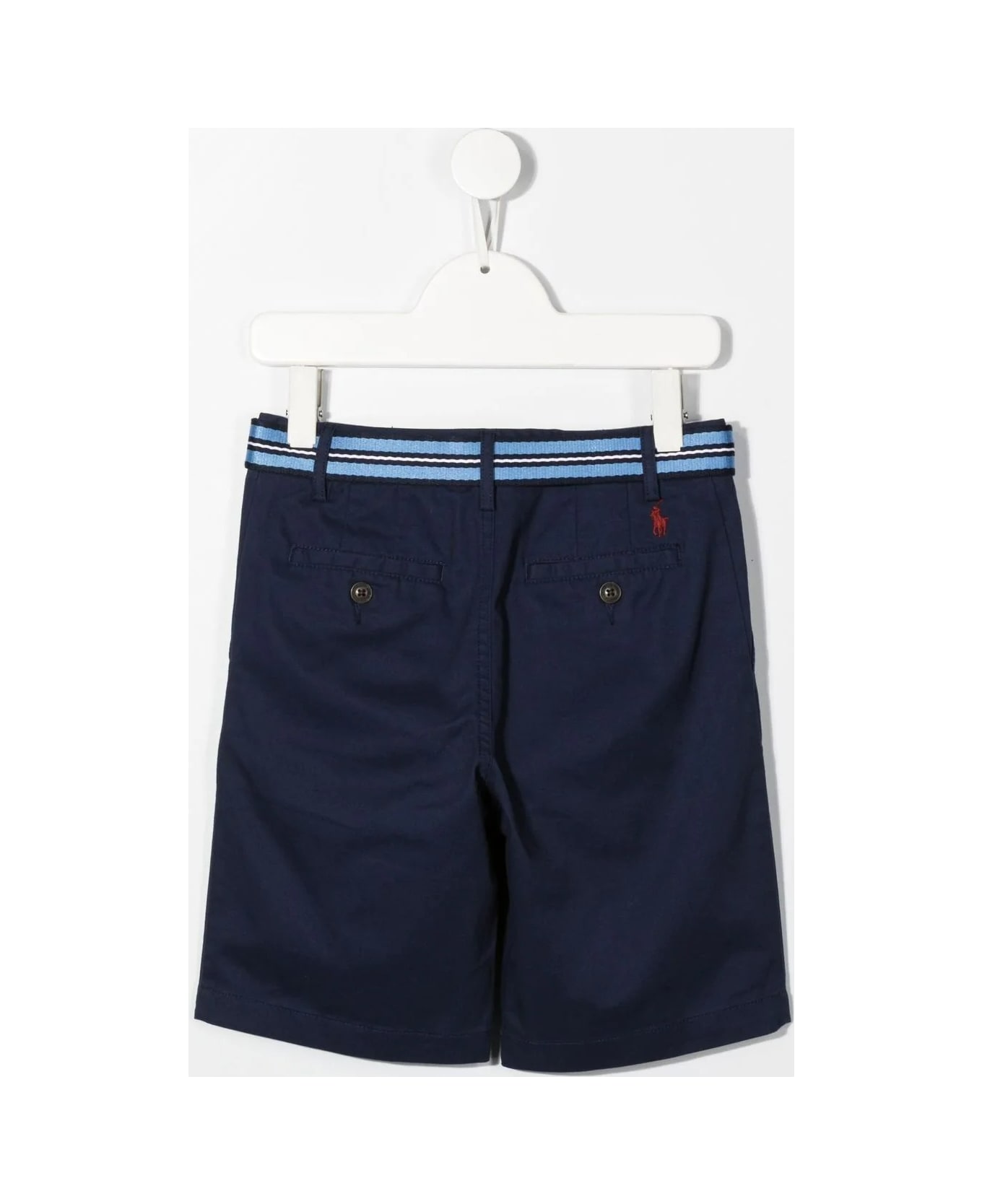 Ralph Lauren Shorts In Navy Blue Stretch Chino With Belt - Navy ボトムス