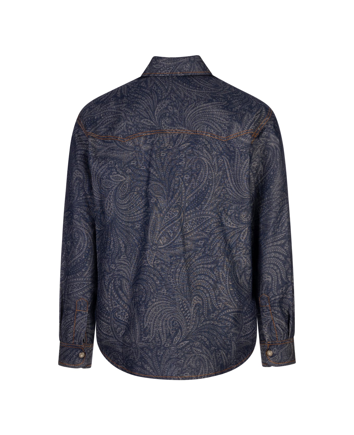 Etro Navy Blue Overshirt Jacket With Foliage Pattern