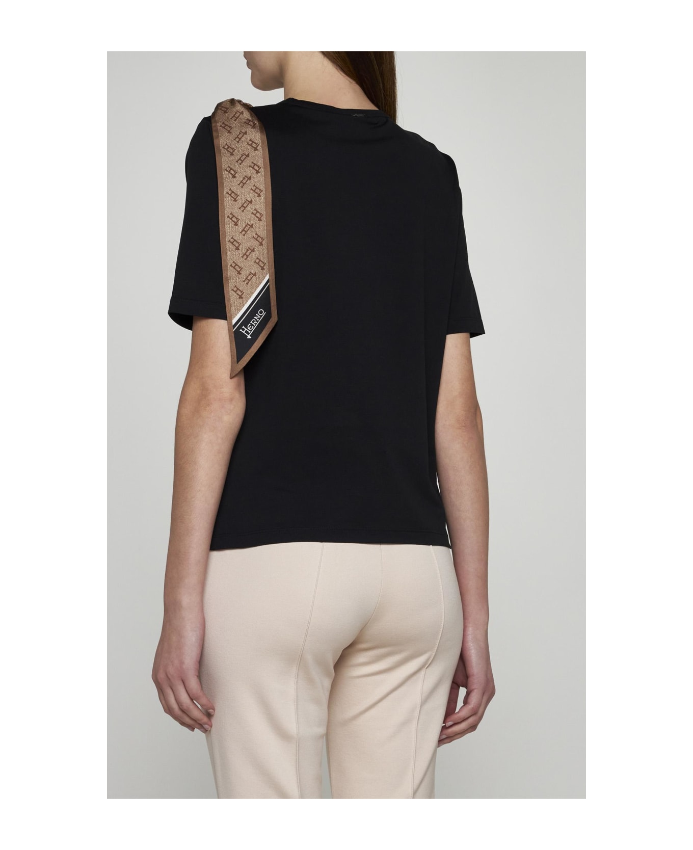 Herno Scarf-detail Cotton T-shirt - Black Tシャツ