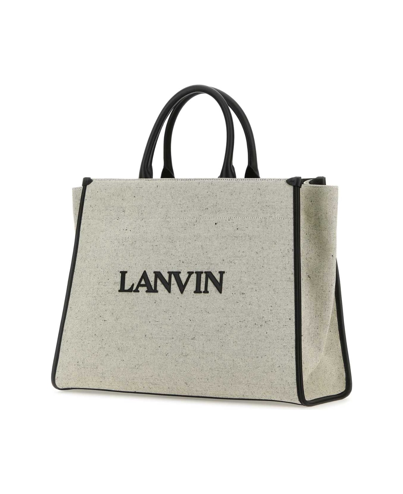 Lanvin Melange Grey Cotton Blend Medium In & Out Shopping Bag - BEIGEBLACK