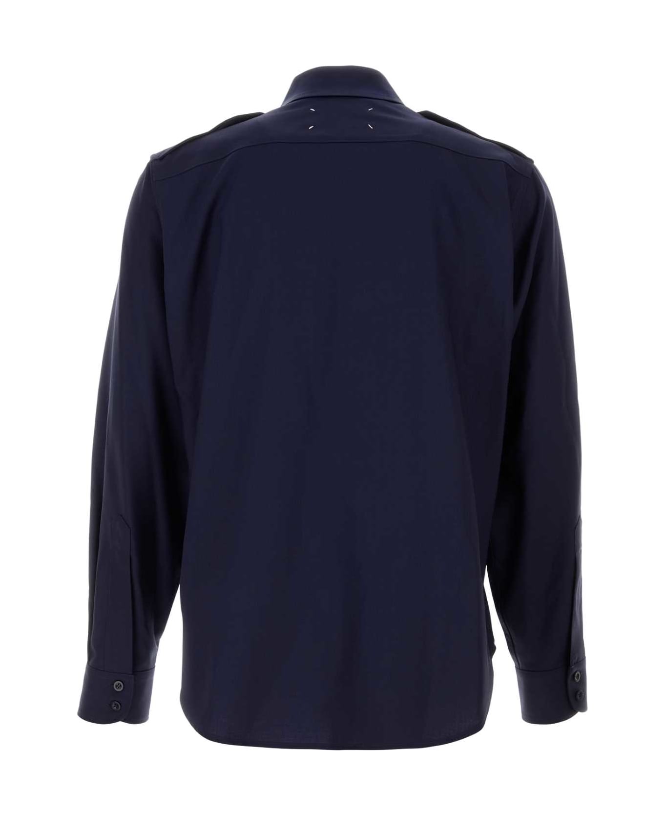 Maison Margiela Wool Shirt With Pockets And Shoulder Pads - Blue