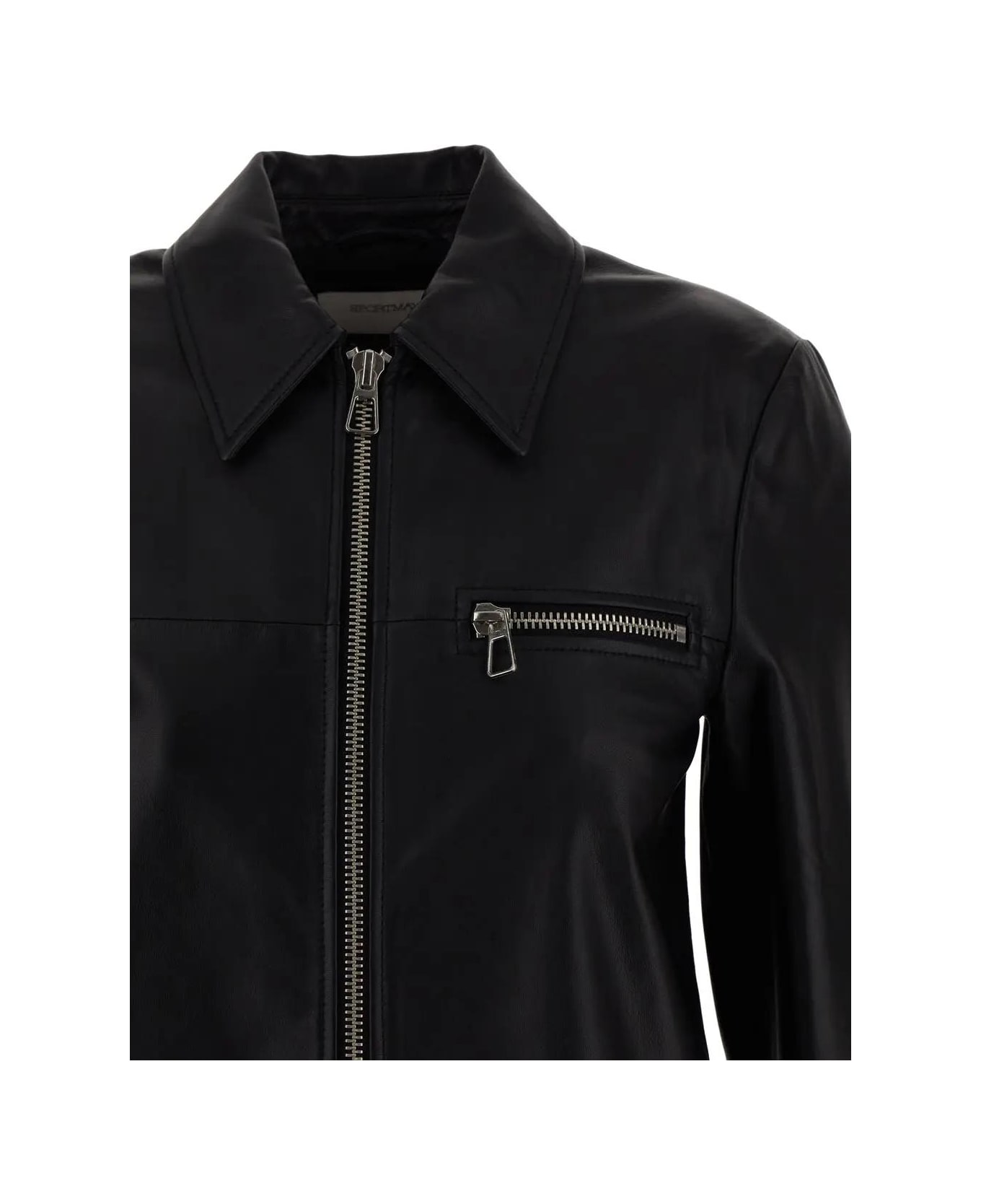 SportMax Gel Leather Jacket - BLACK レザージャケット
