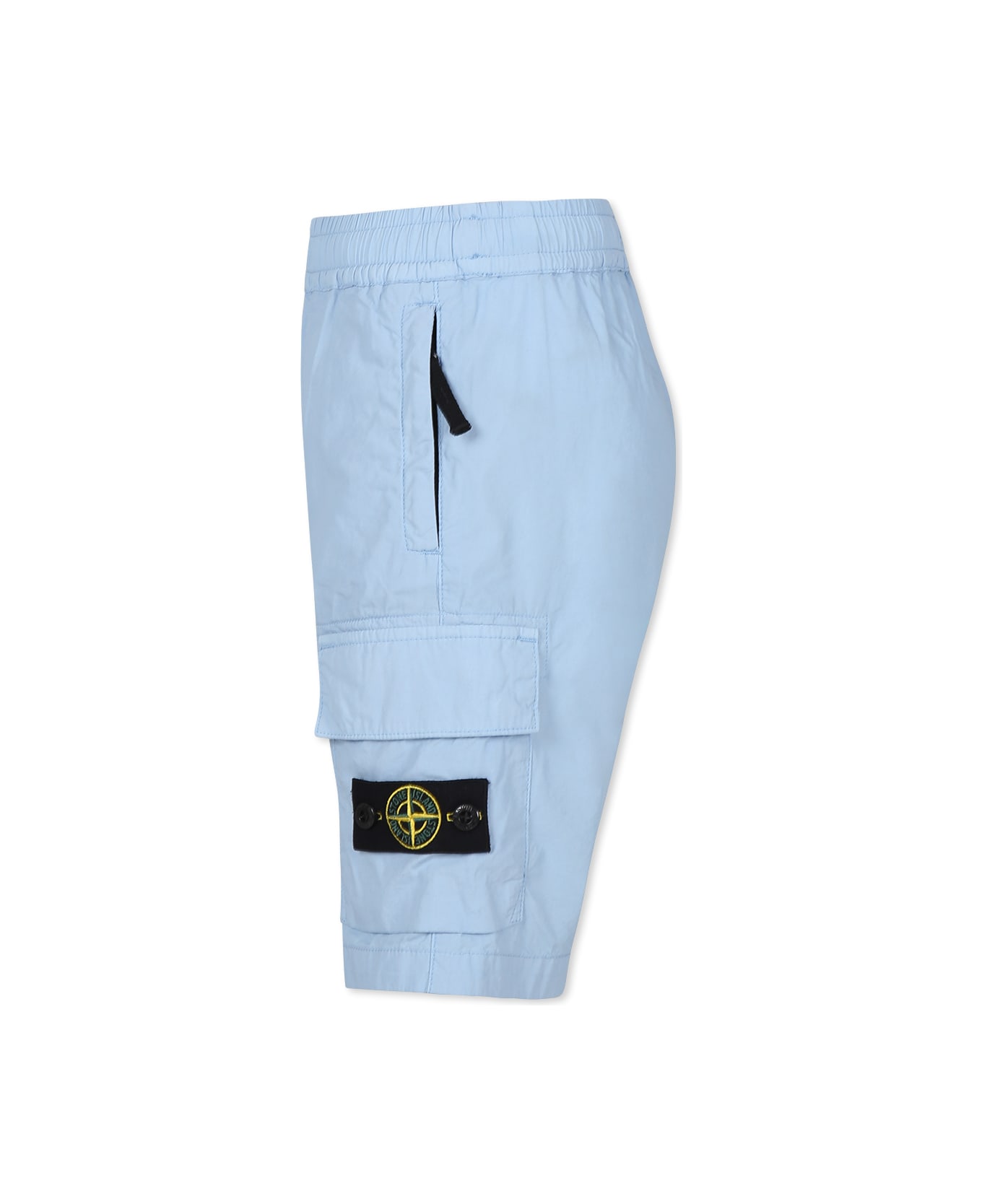 Stone Island Junior Light Blue Shorts For Boy With Compass - Light Blue ボトムス