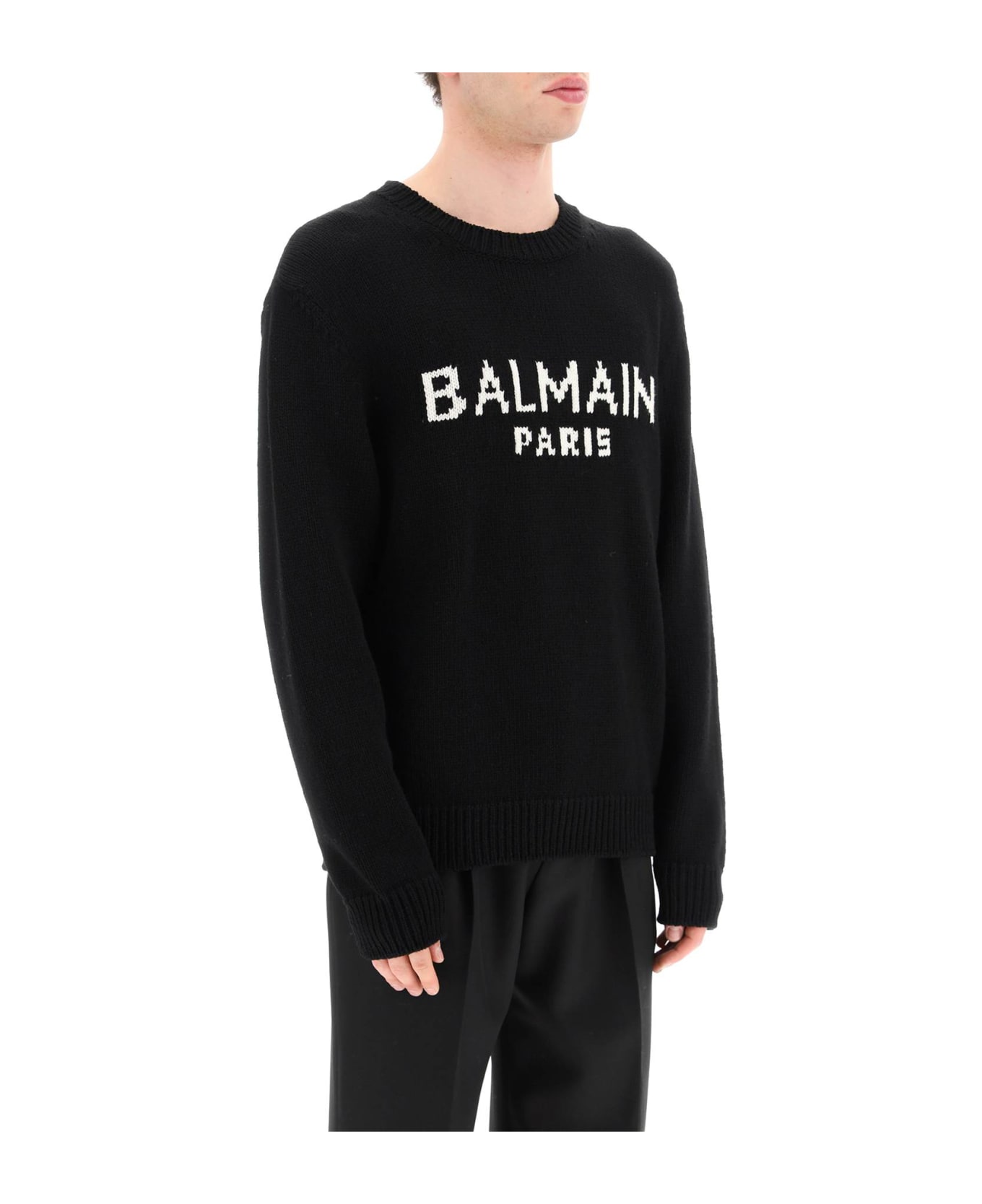 Balmain Black Pullover With Inlaid Logo - Nero ニットウェア