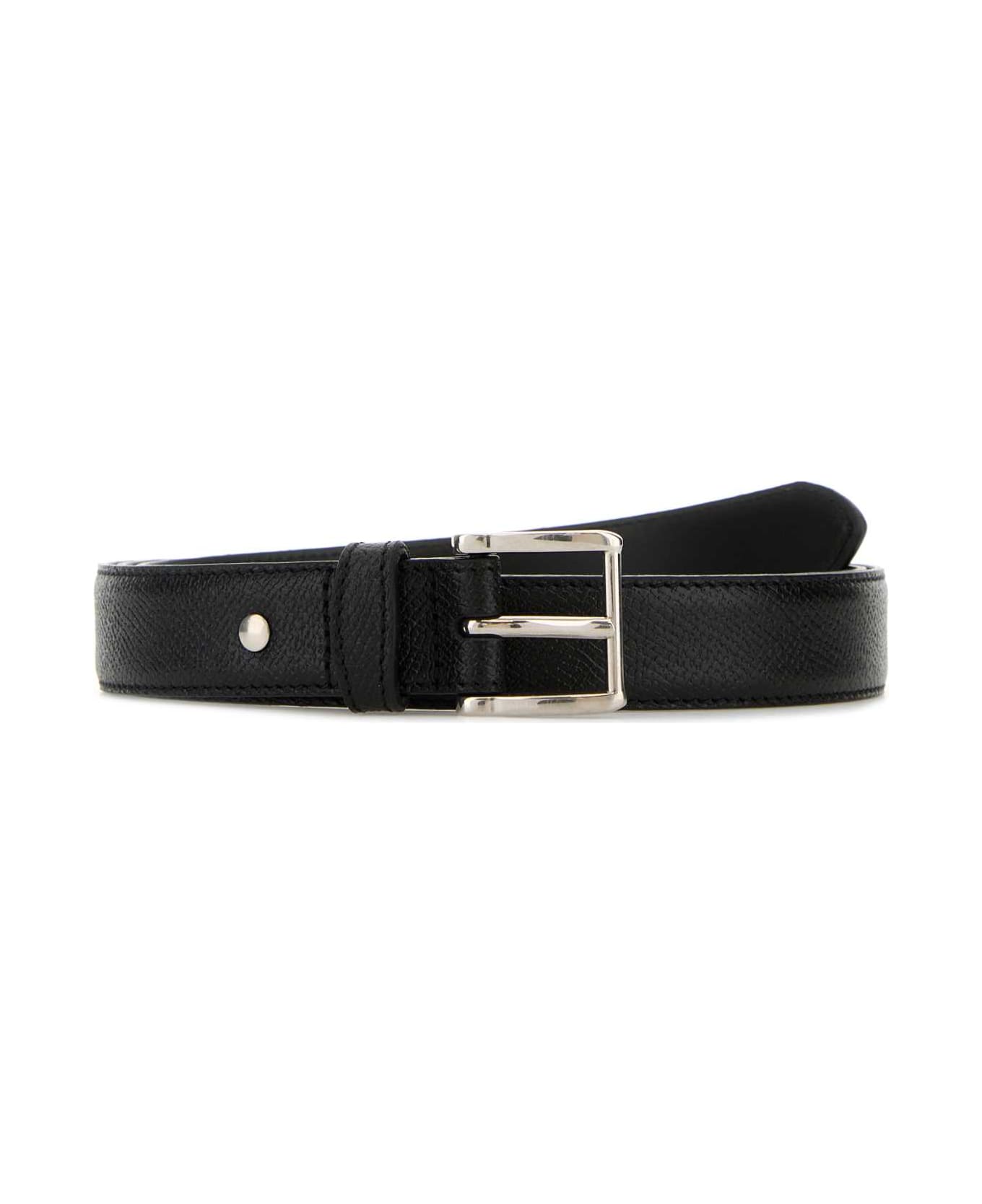 Ami Alexandre Mattiussi Black Leather Belt - BLACKVIBRATEDSILVER