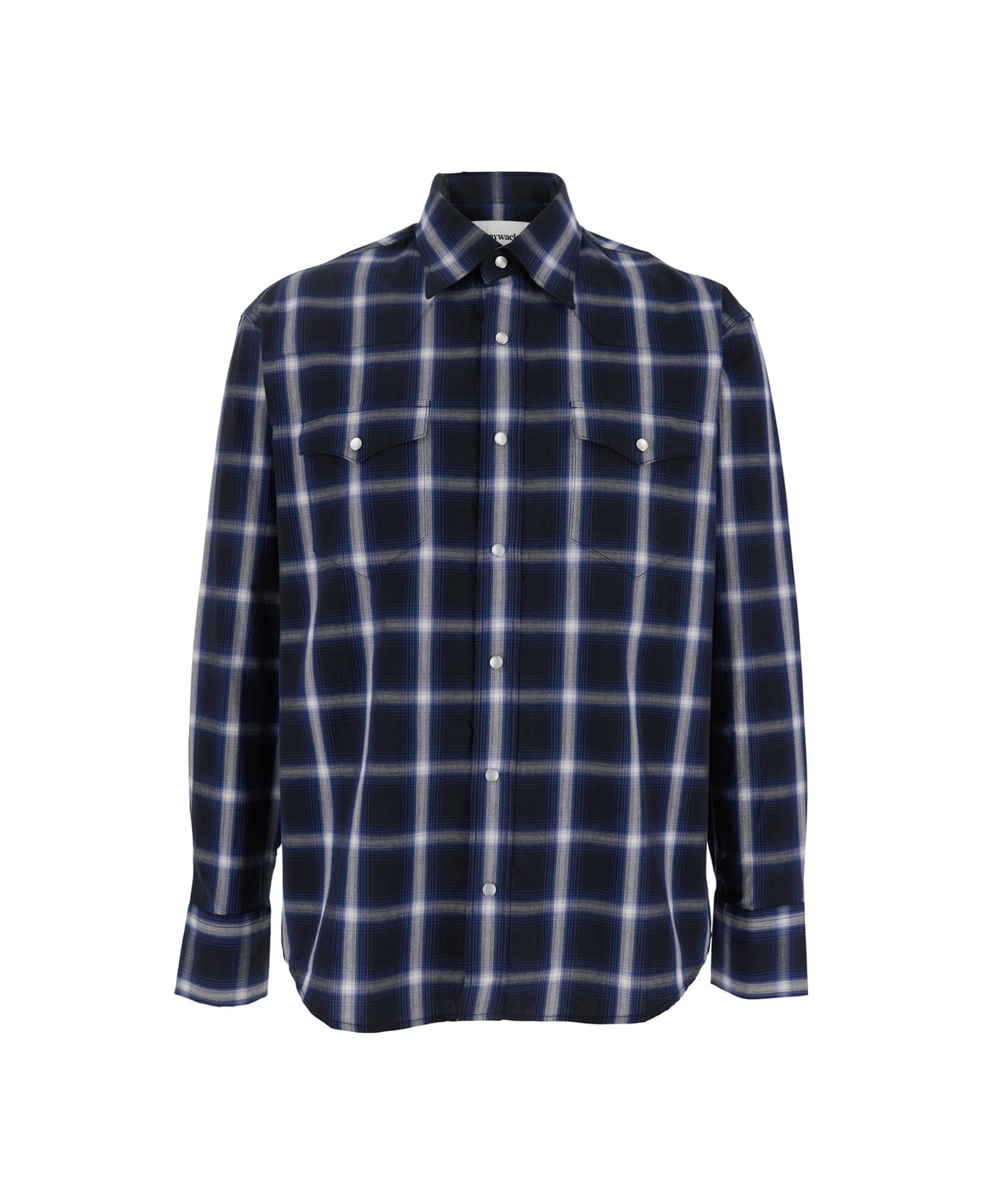 Tonywack Blue Shirt With Classic Collar And All-over Check Motif In Cotton Man - Blu