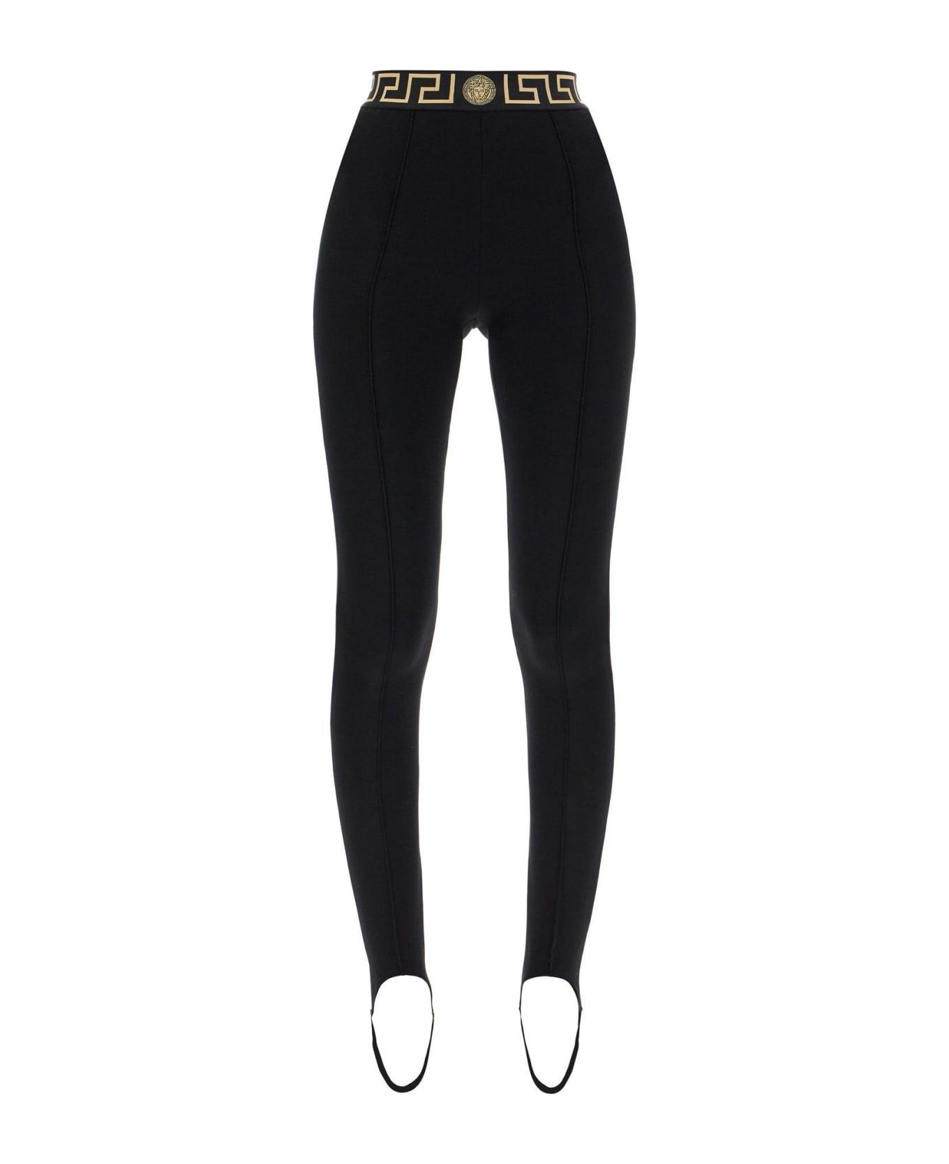 Versace Leggings With Stirrup And Greek Band - Black