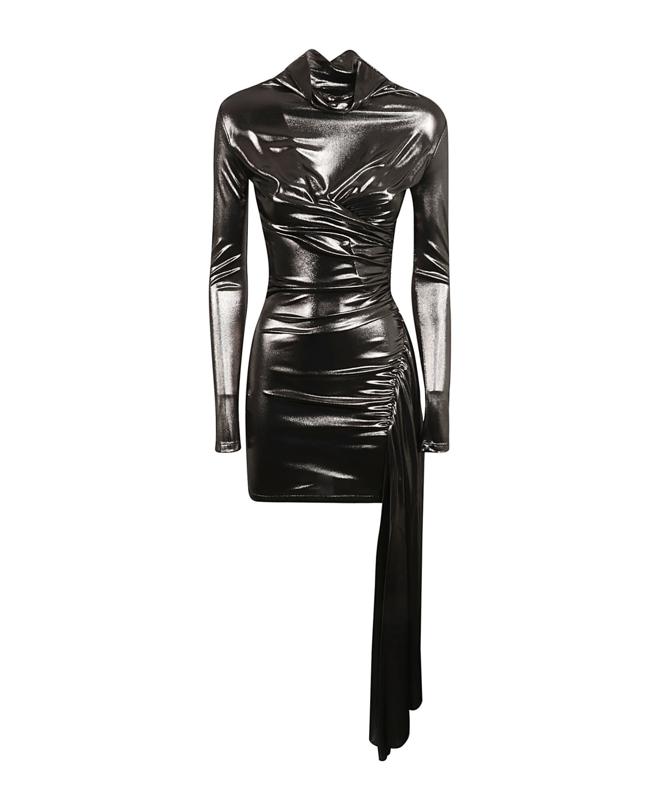 Blumarine Ruffle Detail Metallic Longsleeved Dress - Silver