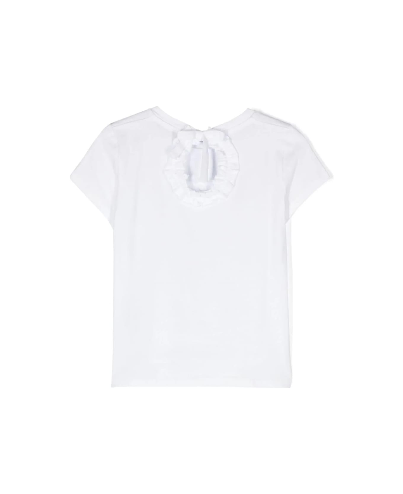 Miss Blumarine White T-shirt With Rhinestone Logo And Ruffle Detail - White Tシャツ＆ポロシャツ
