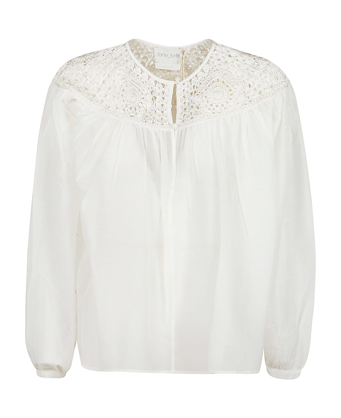 Forte_Forte Perforated Paneled Long-sleeved Blouse - Avorio