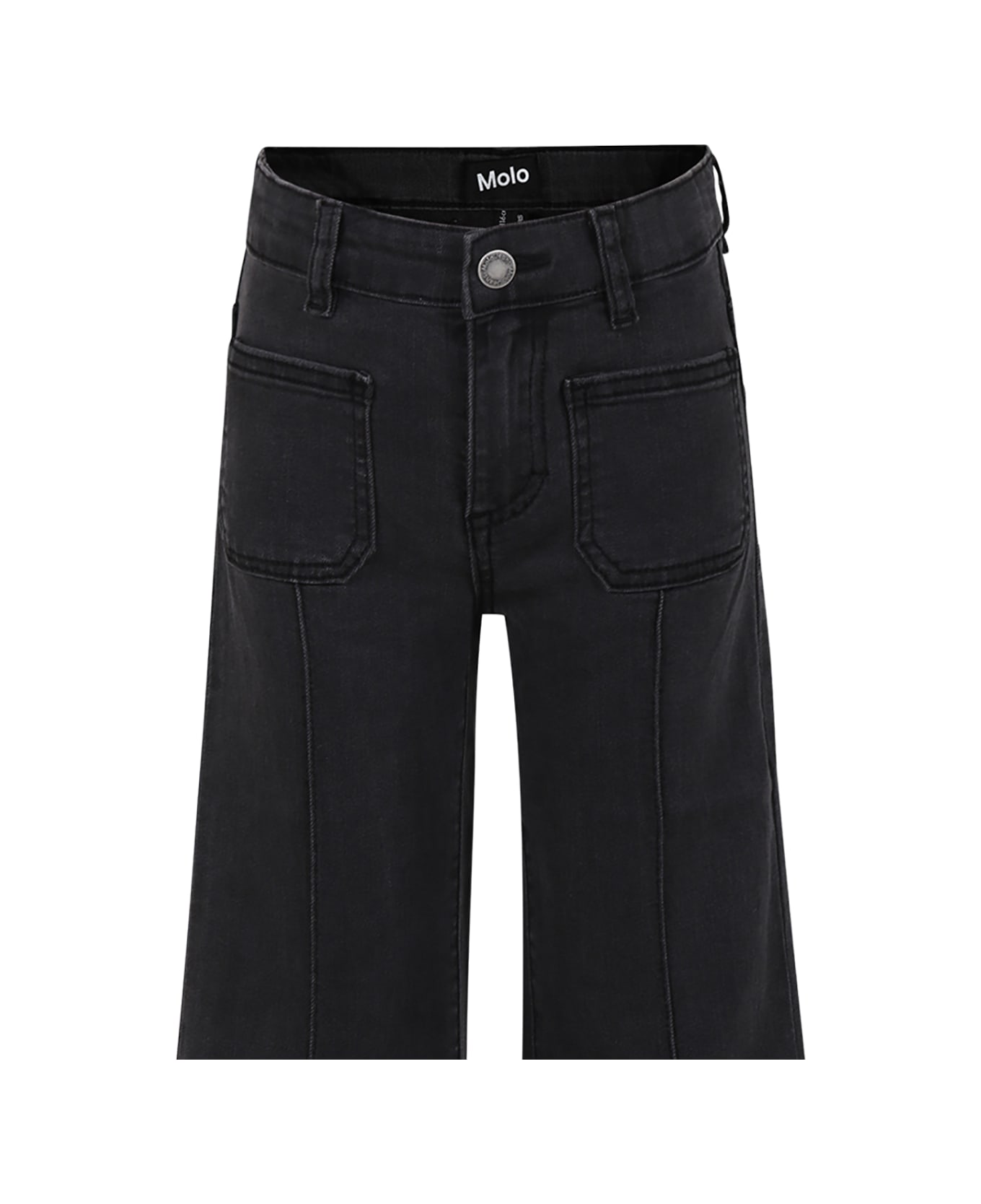 Molo Black Jeans For Girl With Logo - Black ボトムス