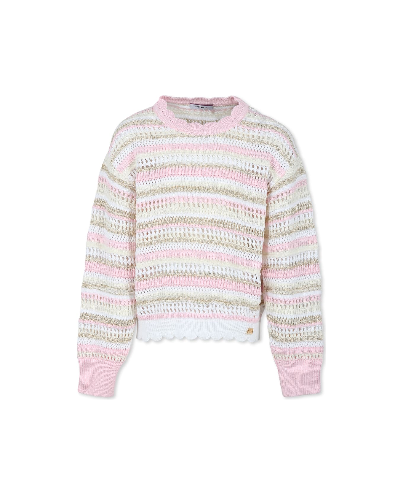 Pinko Pink Sweater For Girl With Logo - Multicolor