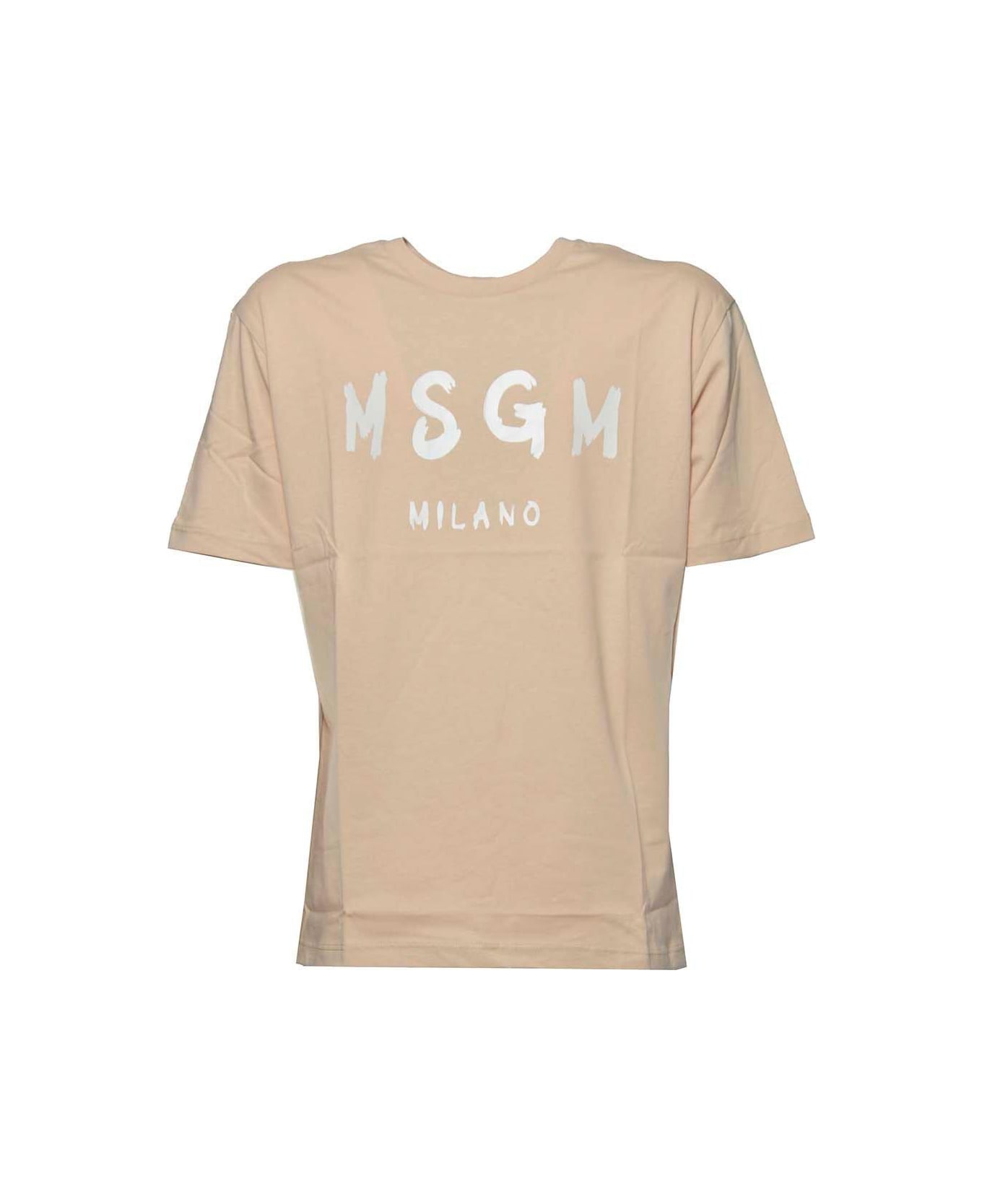 MSGM Logo Printed Crewneck T-shirt - Beige