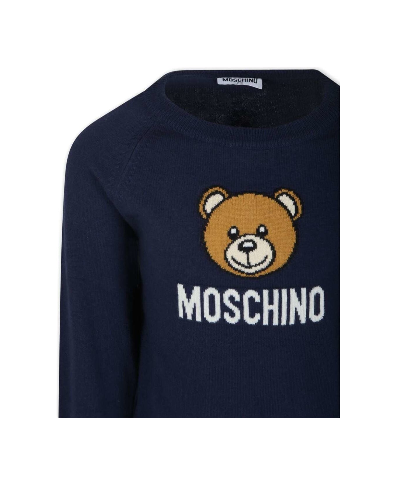 Moschino Blue Crewneck Sweatshirt With Teddy Bear Motif In Cotton Blend Boy - Blu