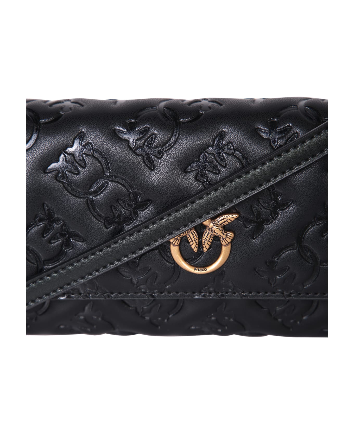 Pinko Love Tiny Birds Imprime Black Gold Wallet - Q Nero Antique Gold