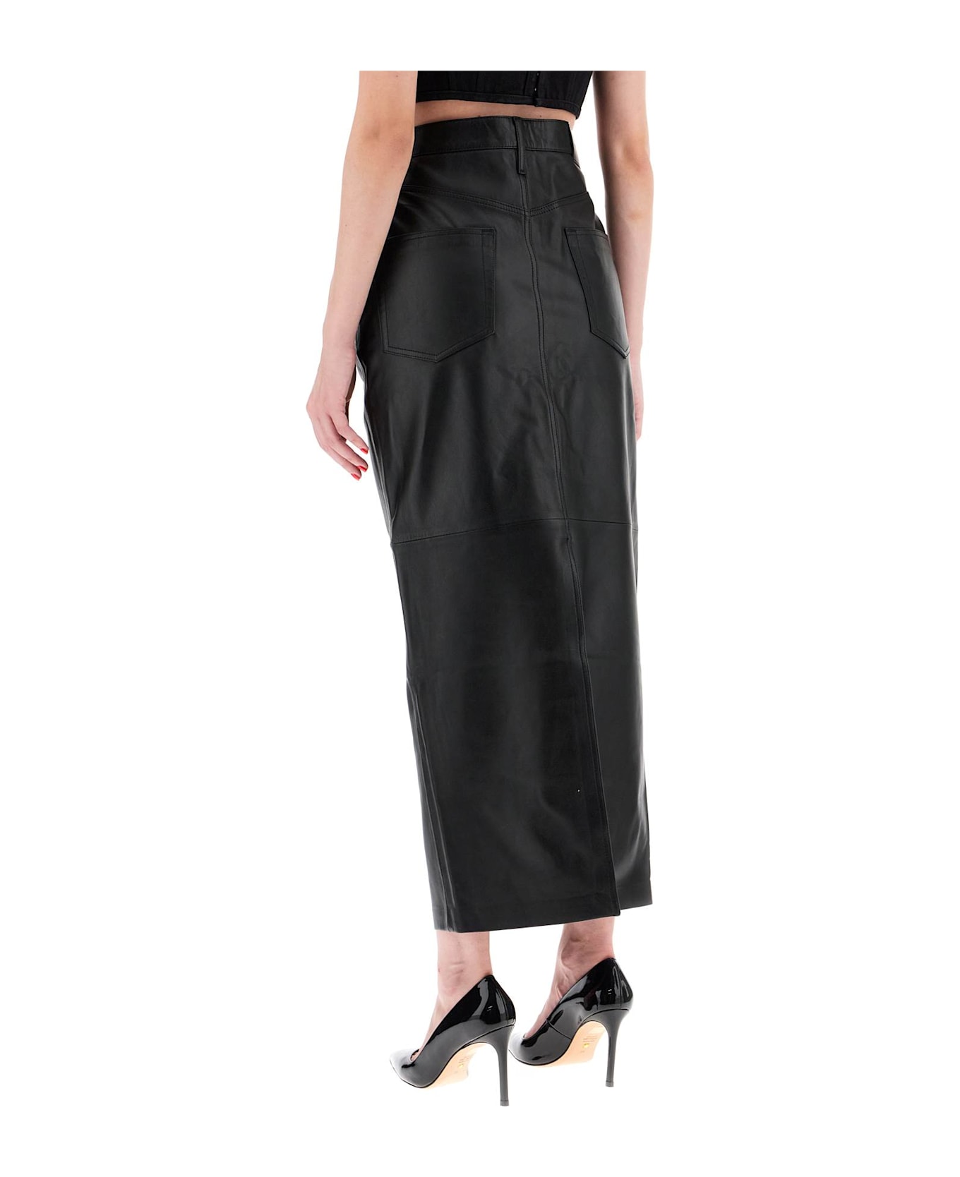 WARDROBE.NYC Leather Column Skirt For Women - BLACK (Black)