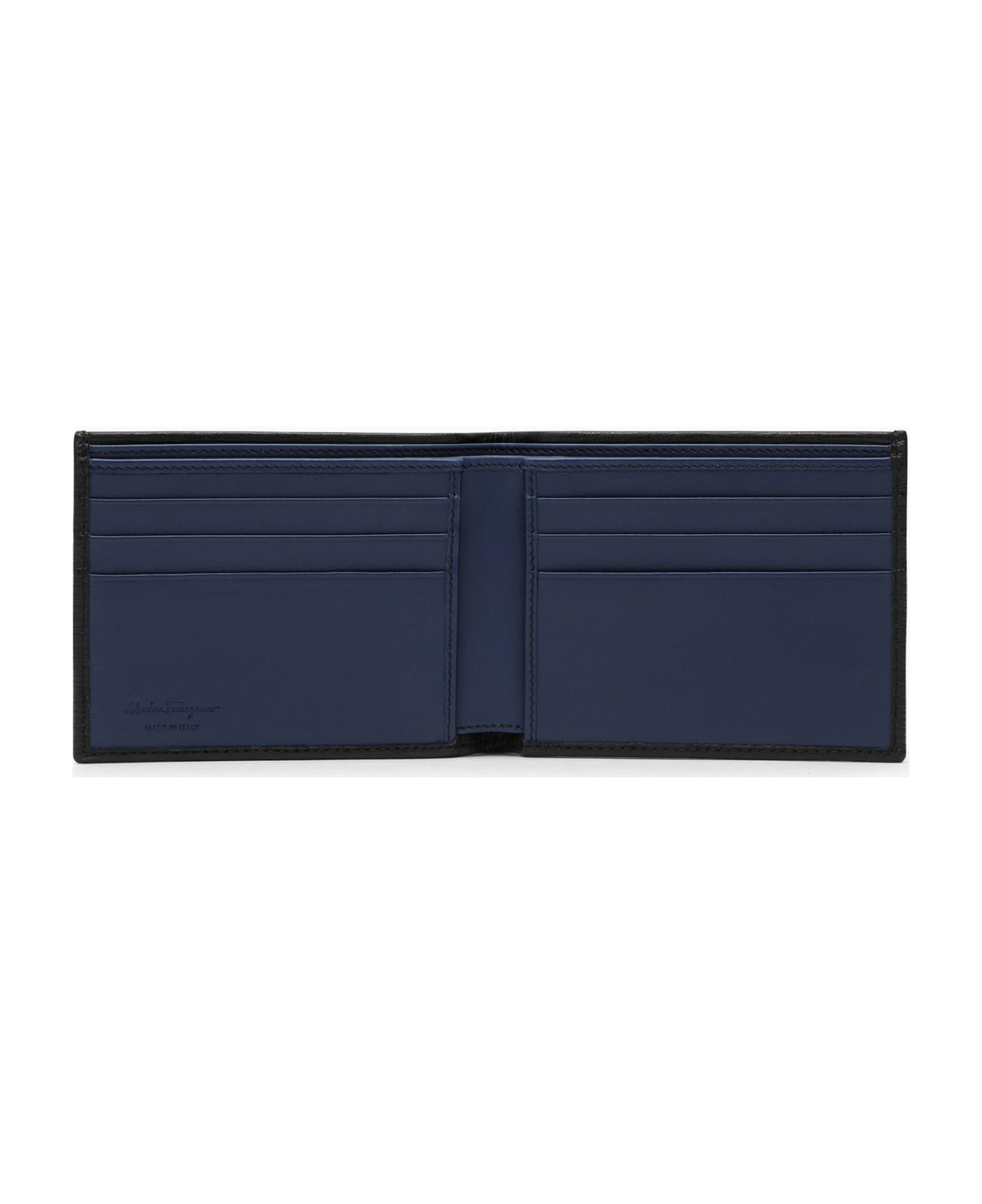 Ferragamo Gancini Two-tone Black\/blue Billfold Wallet - BLACK