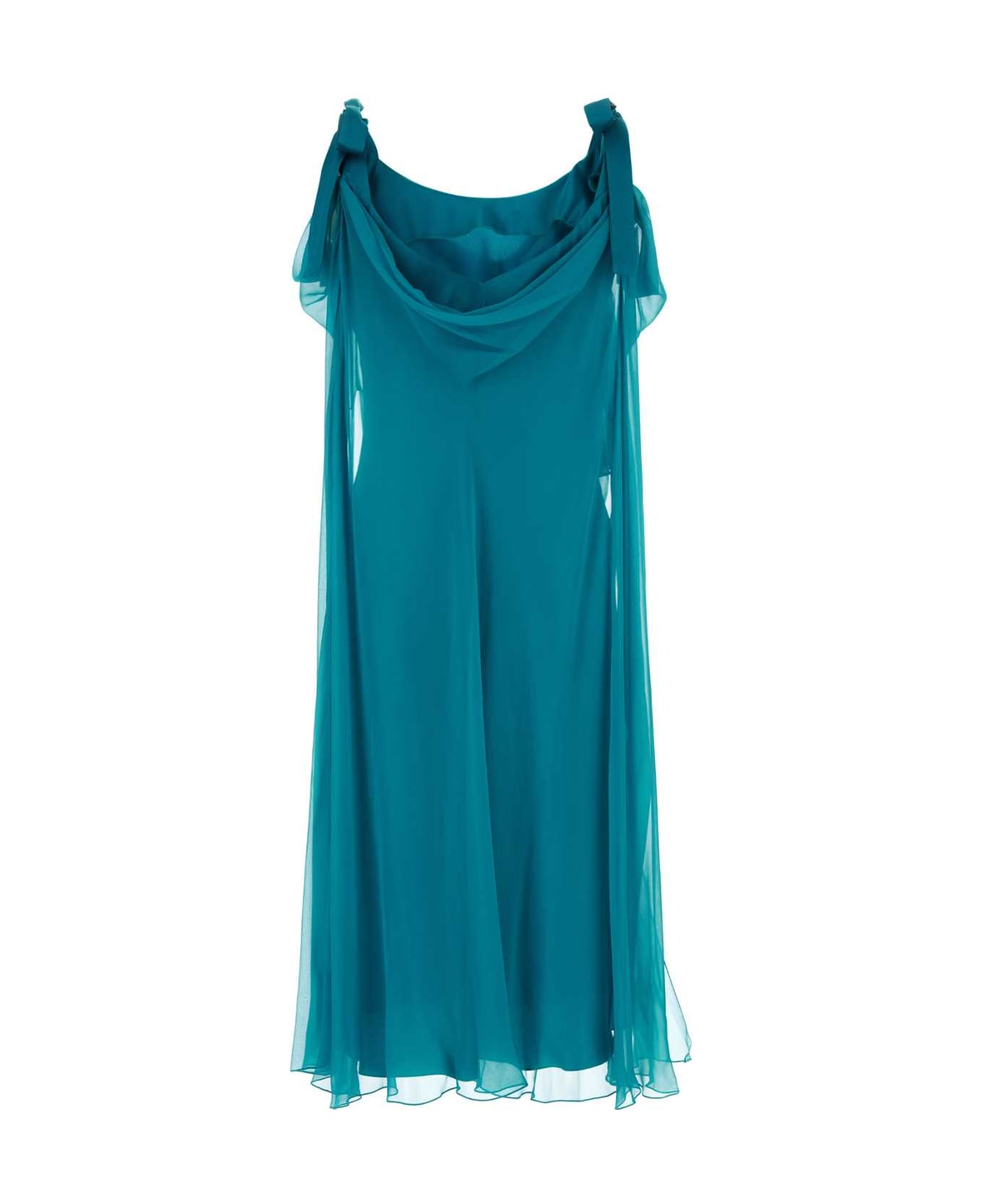 Alberta Ferretti Teal Green Silk Dress - VERDE