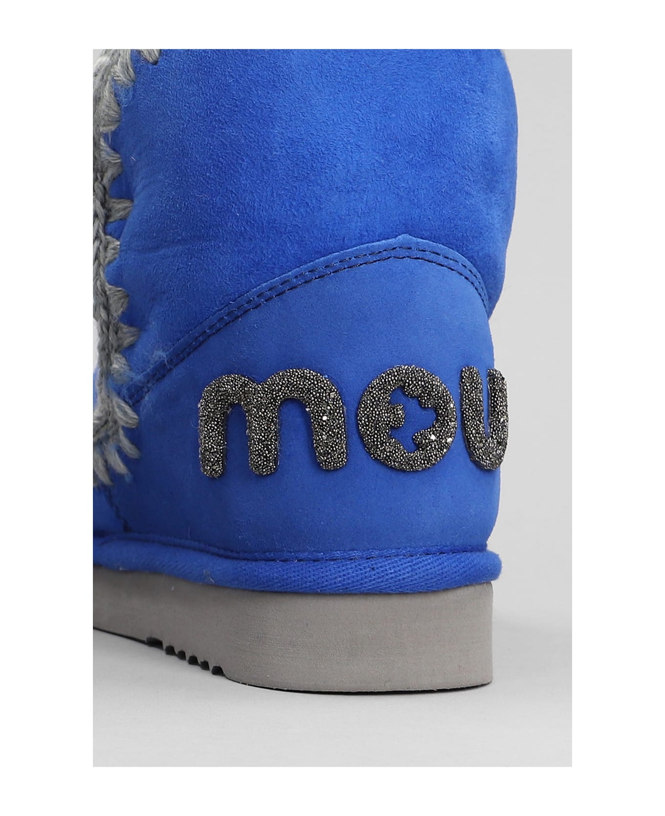 Mou Eskimo 18 Low Heels Ankle Boots In Blue Suede - Blue