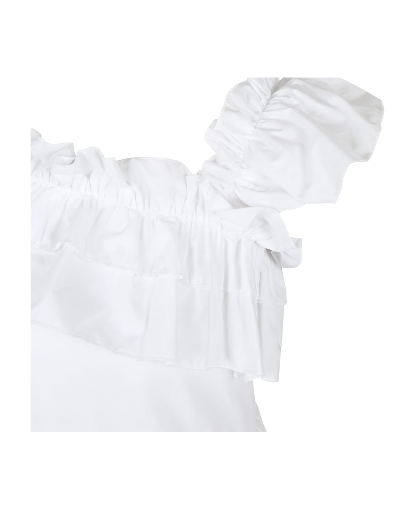 Monnalisa White Dress For Girl With Strawberry Print - White ワンピース＆ドレス