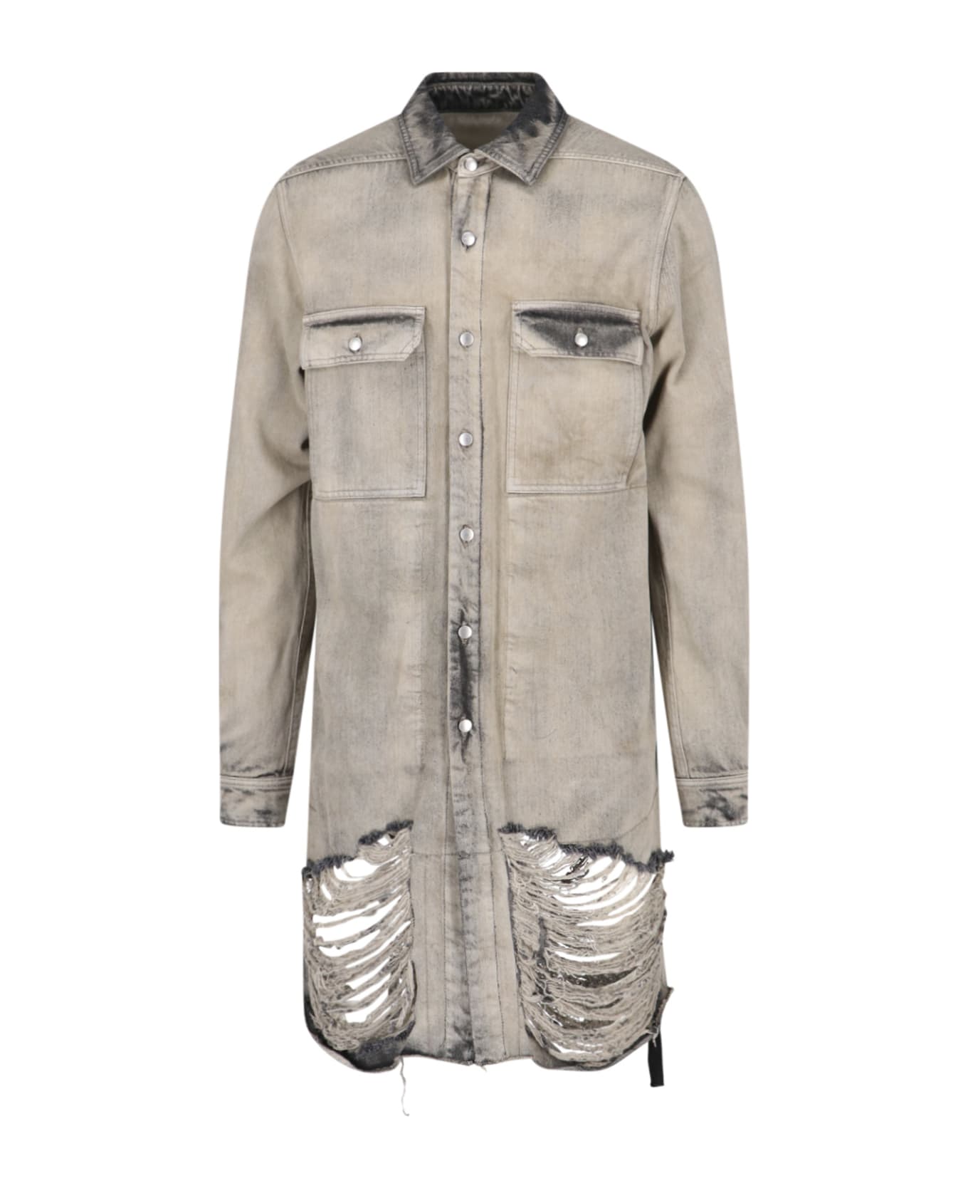 Rick Owens Denim Shirt 'mineral Fringed' - Grey コート