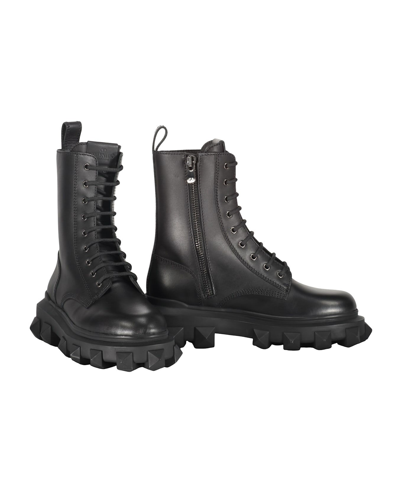 Valentino Garavani Leather Lace-up Boots - black