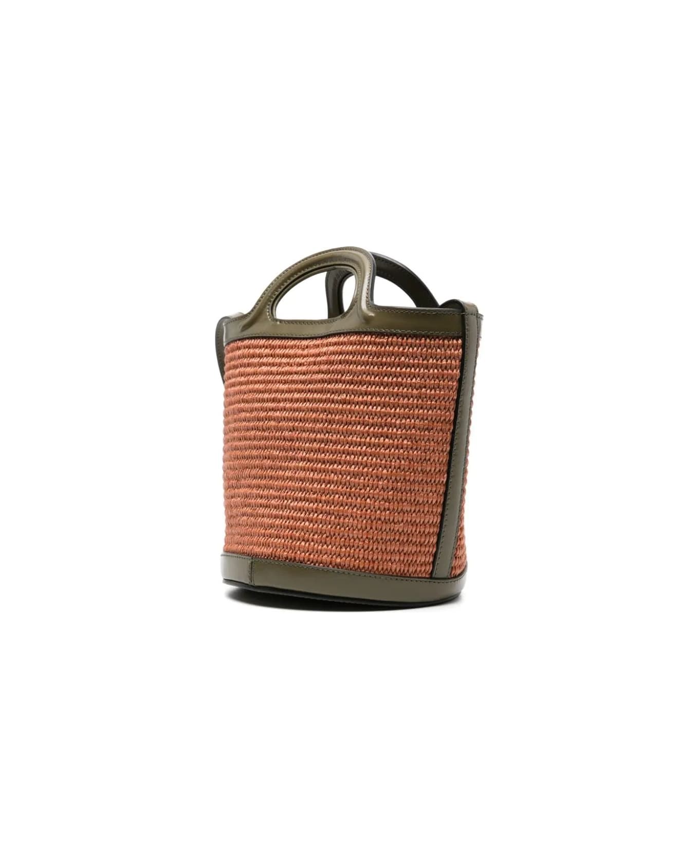 Marni Tropicalia Mini Bag In Brown Leather And Orange Raffia - Brown ショルダーバッグ