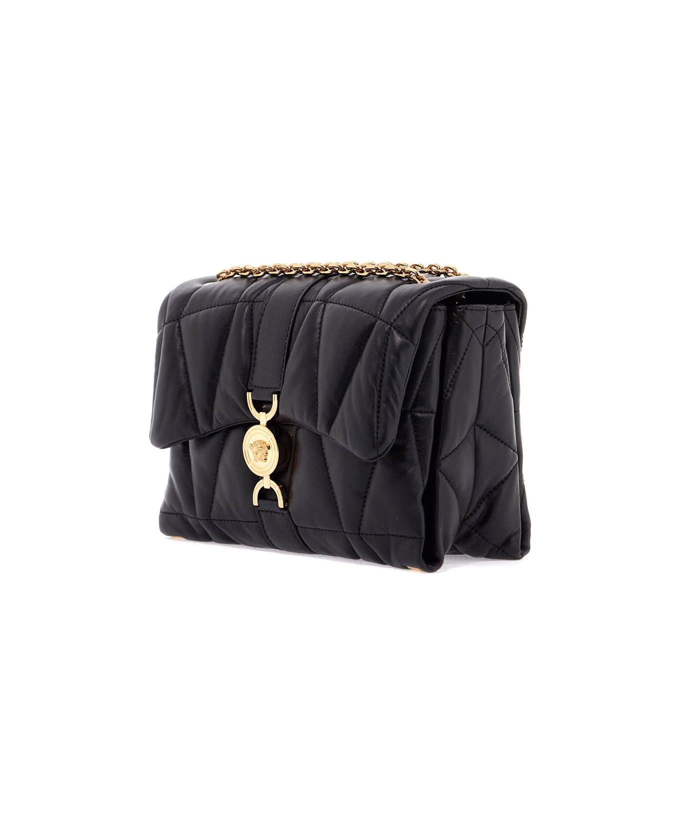 Versace Black Nappa Leather Kleio Shoulder Bag - BLACK-VERSACE GOLD (Black)