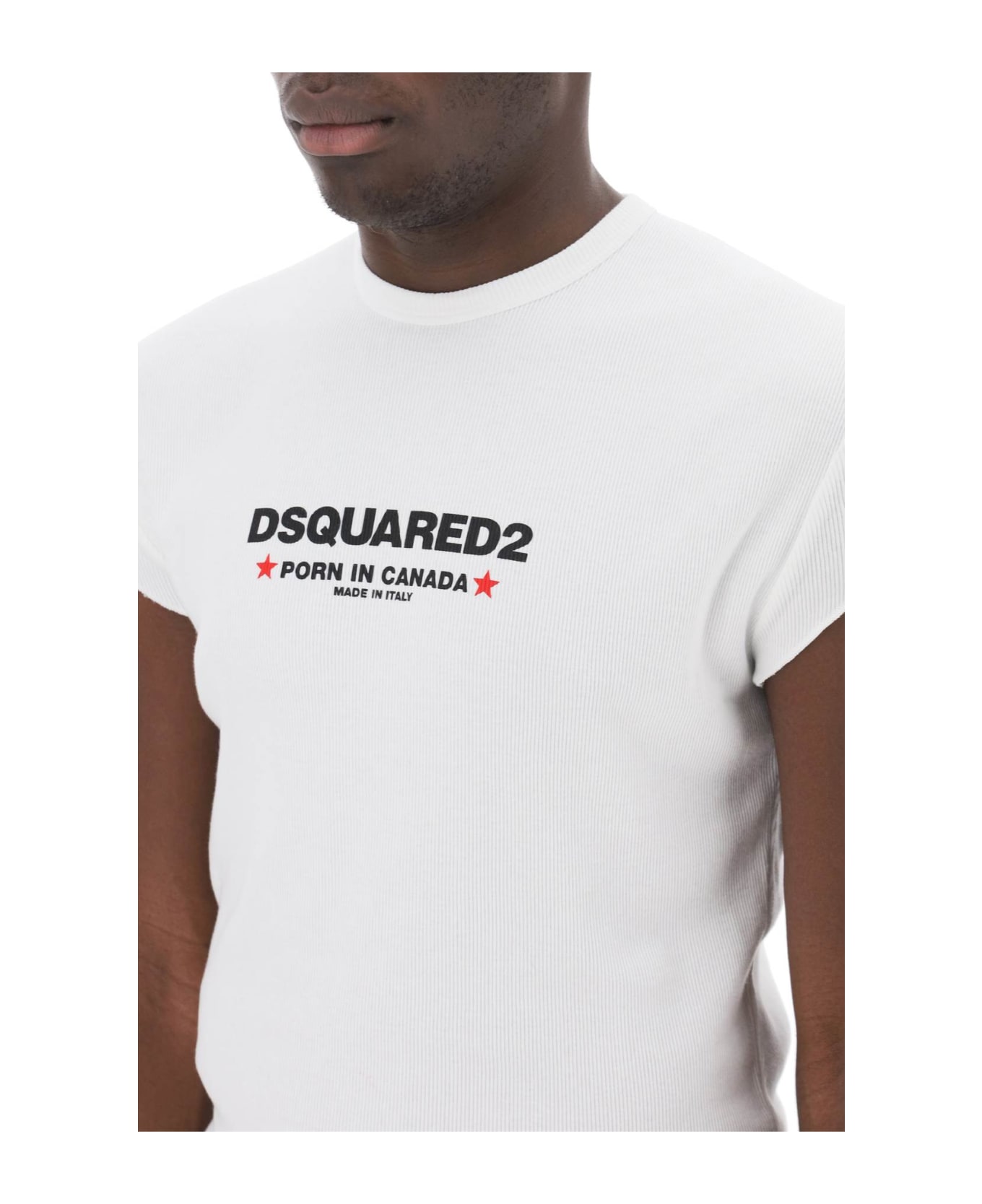 Dsquared2 Choke Fit Ribbed T-shirt - WHITE (White)