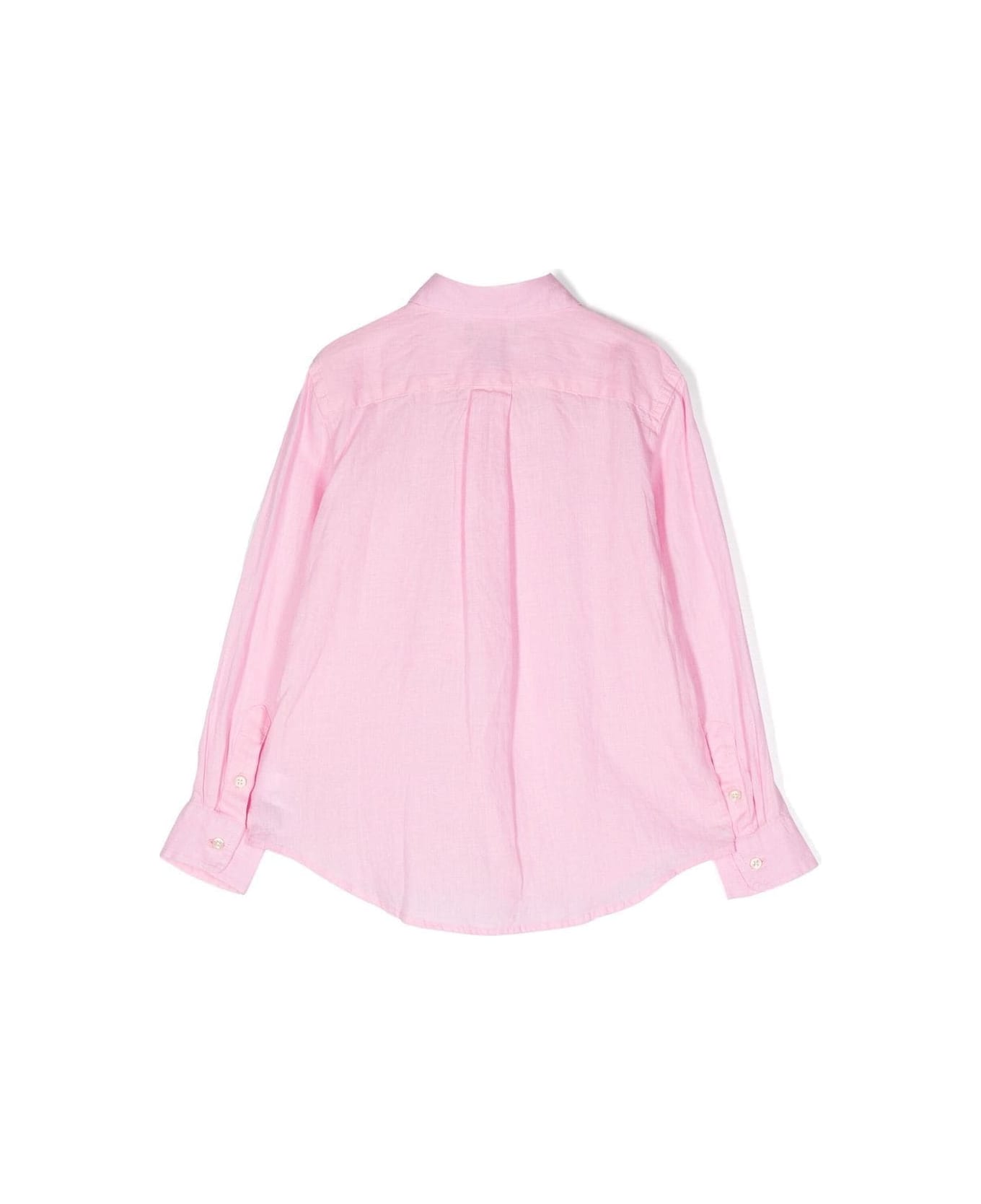 Ralph Lauren Pink Linen Shirt With Embroidered Pony - Pink