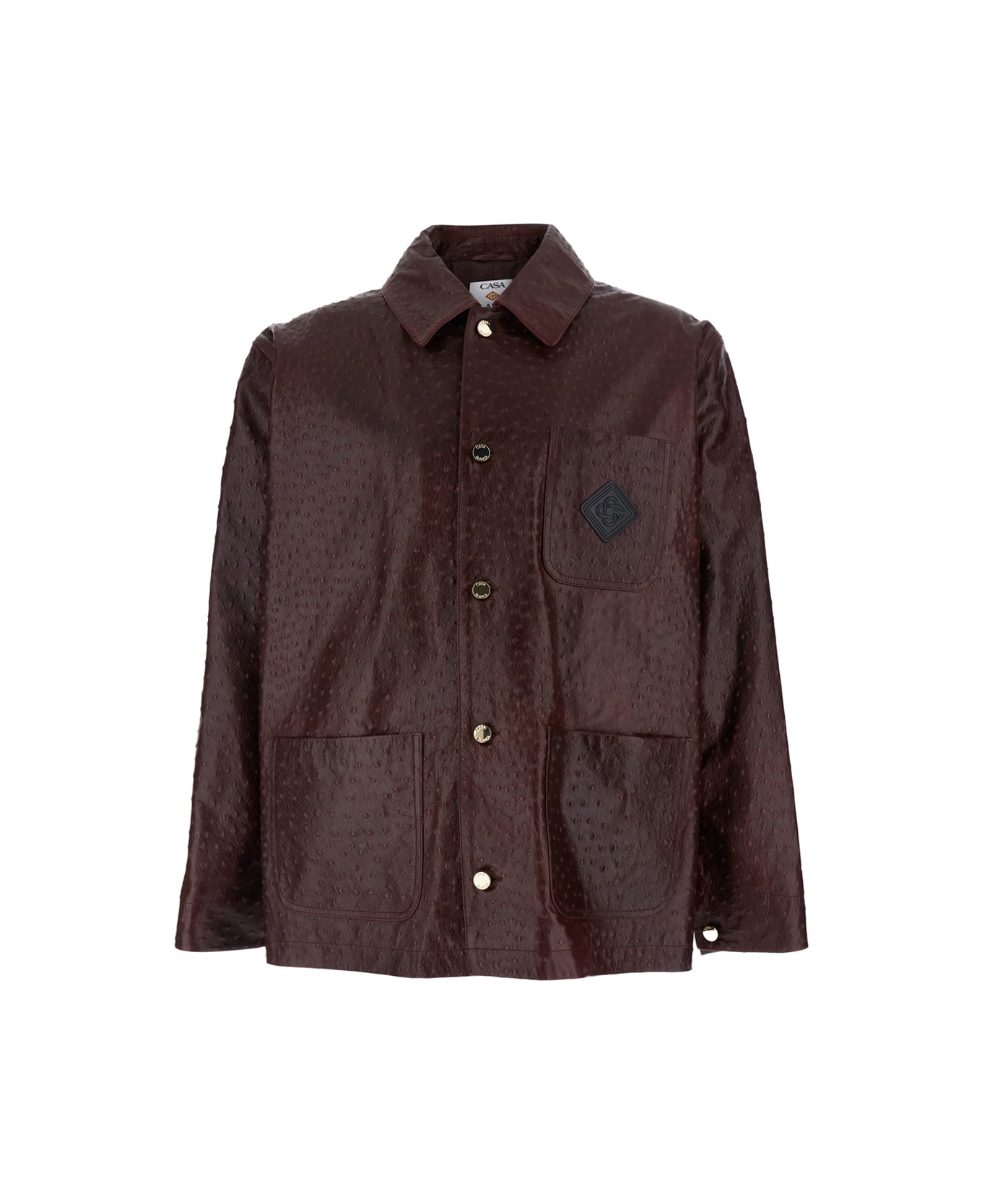 Casablanca Bordeaux Jacket With Logo Patch On The Front And Ostrich Skin Effect In Leather Man - Bordeaux