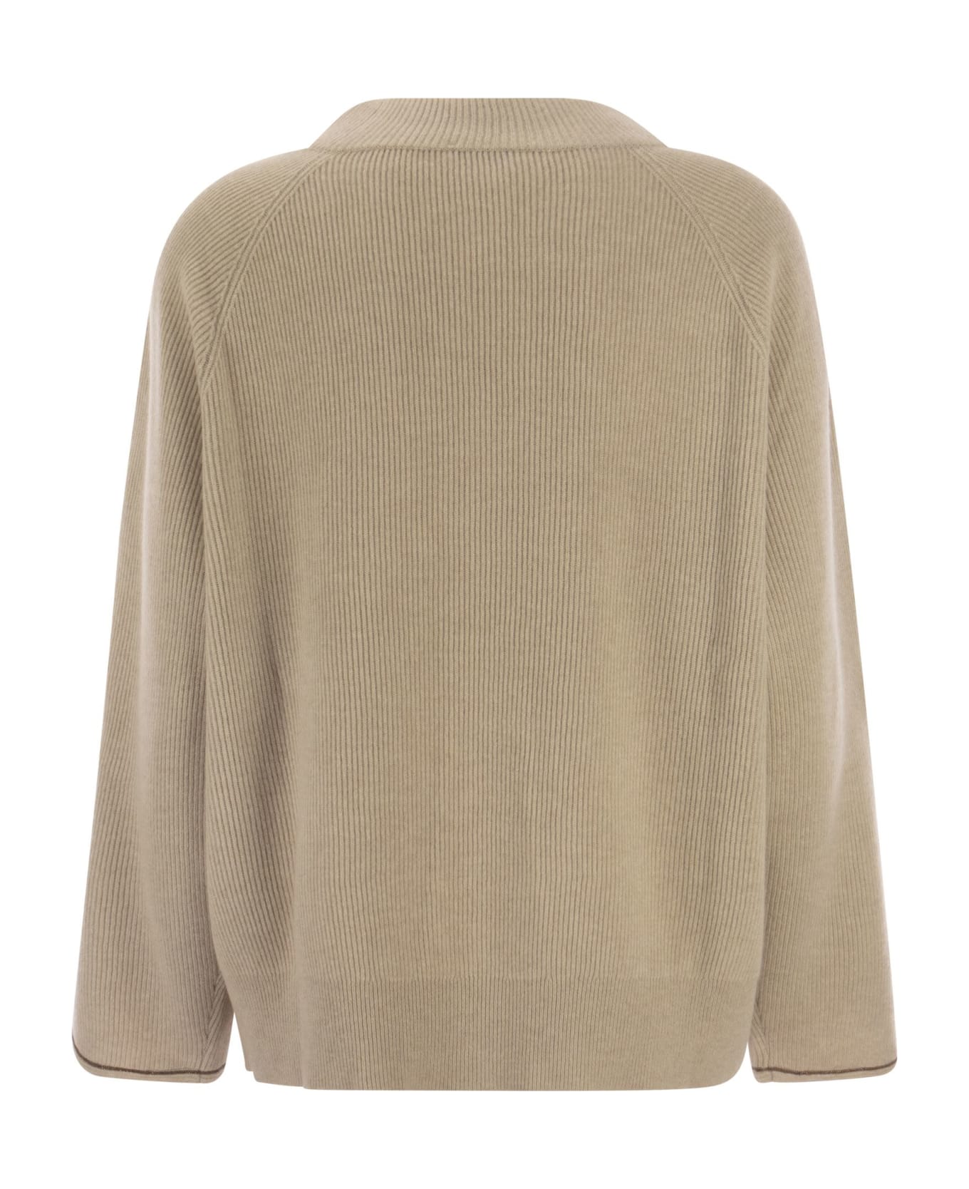 Brunello Cucinelli Cashmere Sweater With Monile - Sand