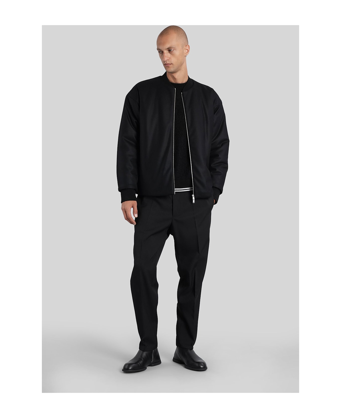 Jil Sander Bomber Jacket In Black Wool - black